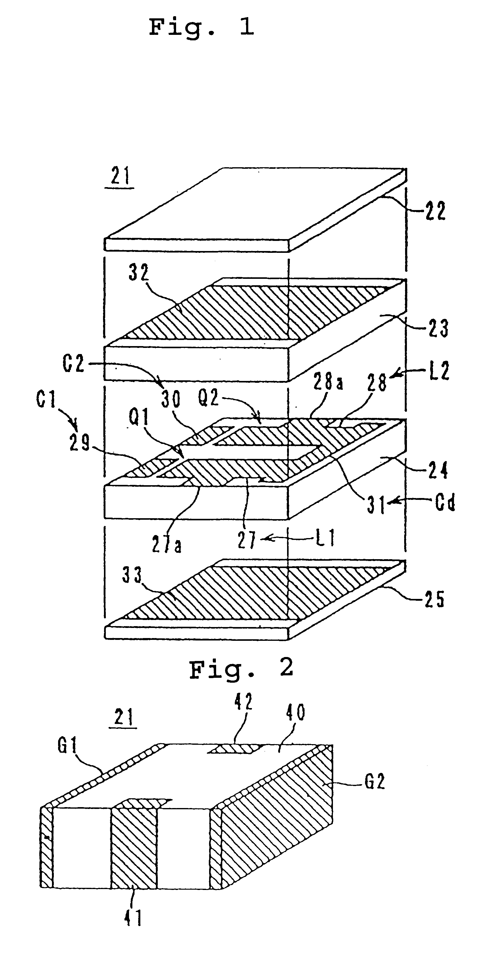 Multi-layered LC composite with a connecting pattern capacitively coupling inductors to ground