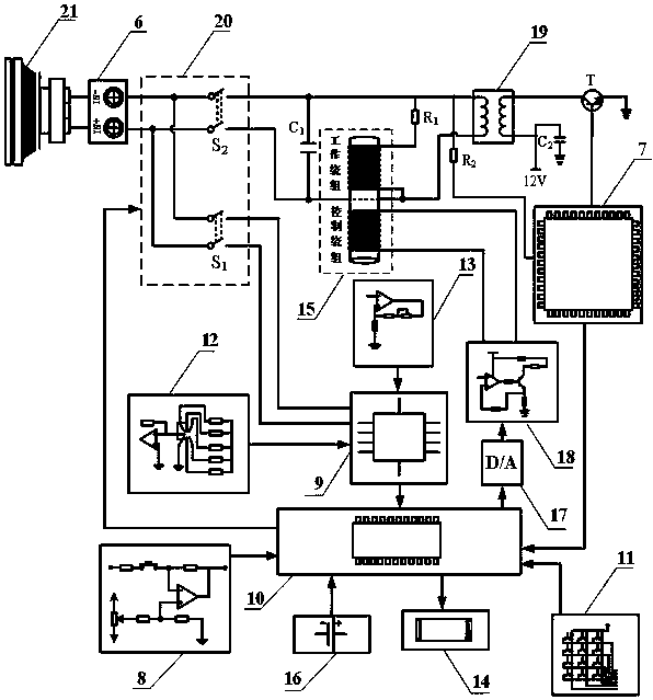 Ultrasonic surface position monitoring device with energy converter adopting self-adaptive impedance matching method