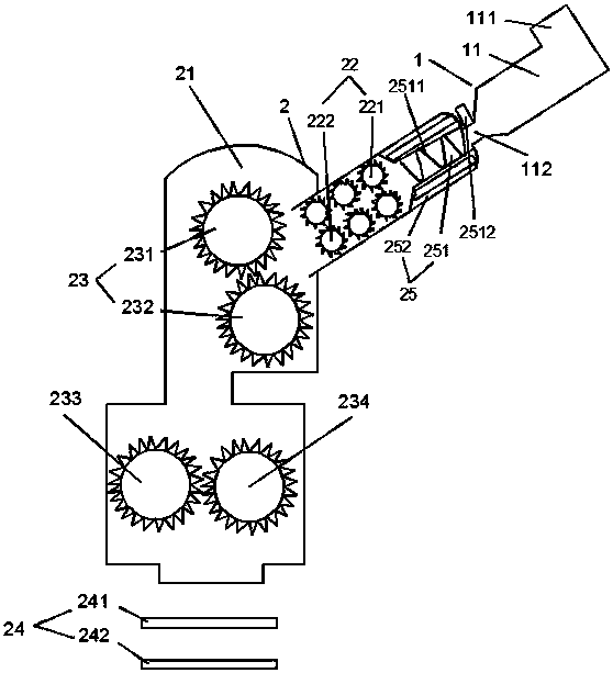 A crushing device for waste plexiglass