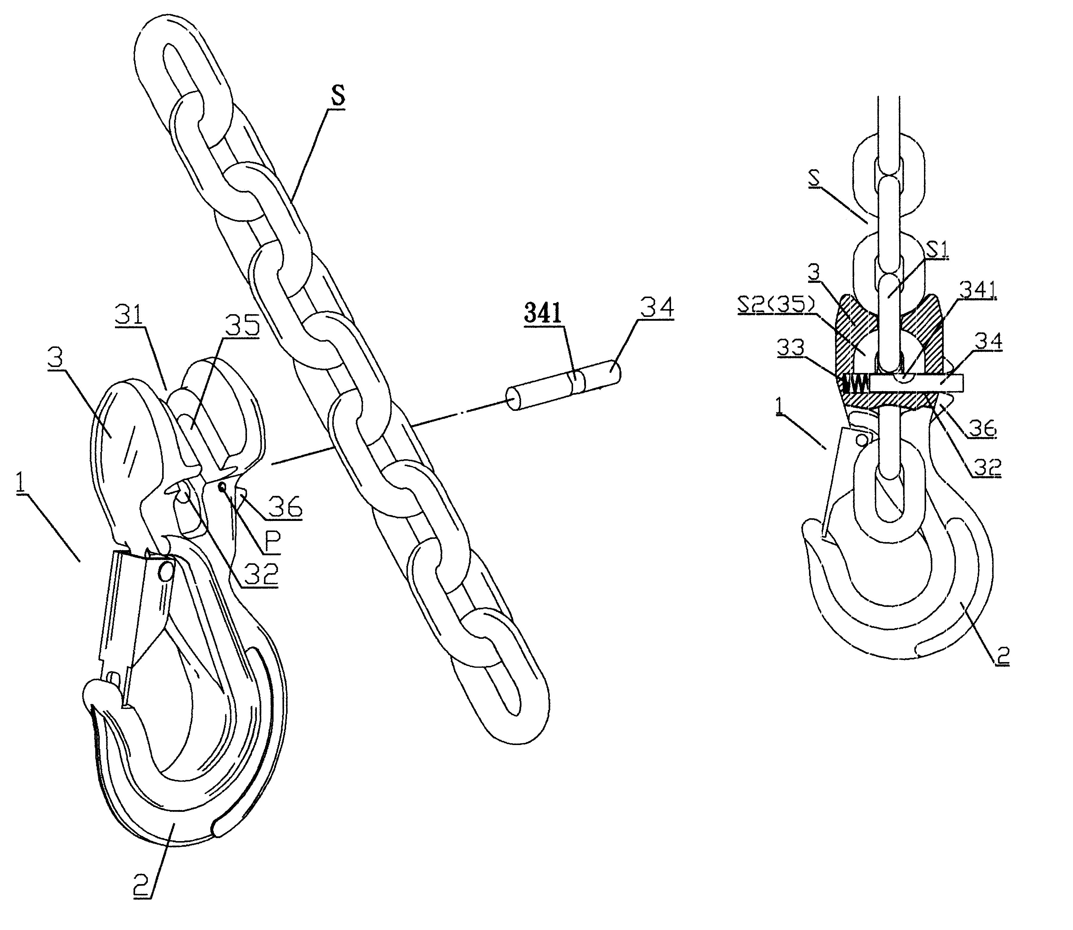 Hook capable of hooking chain at desired length