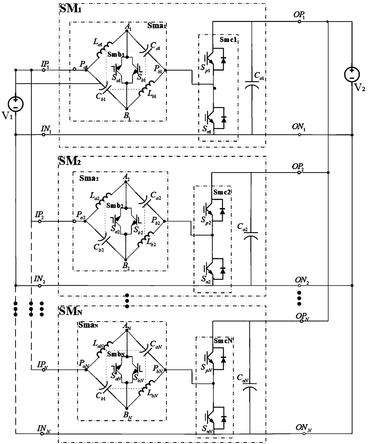 Large-power multi-phase structure bridge impedance network DC/DC converter and control method