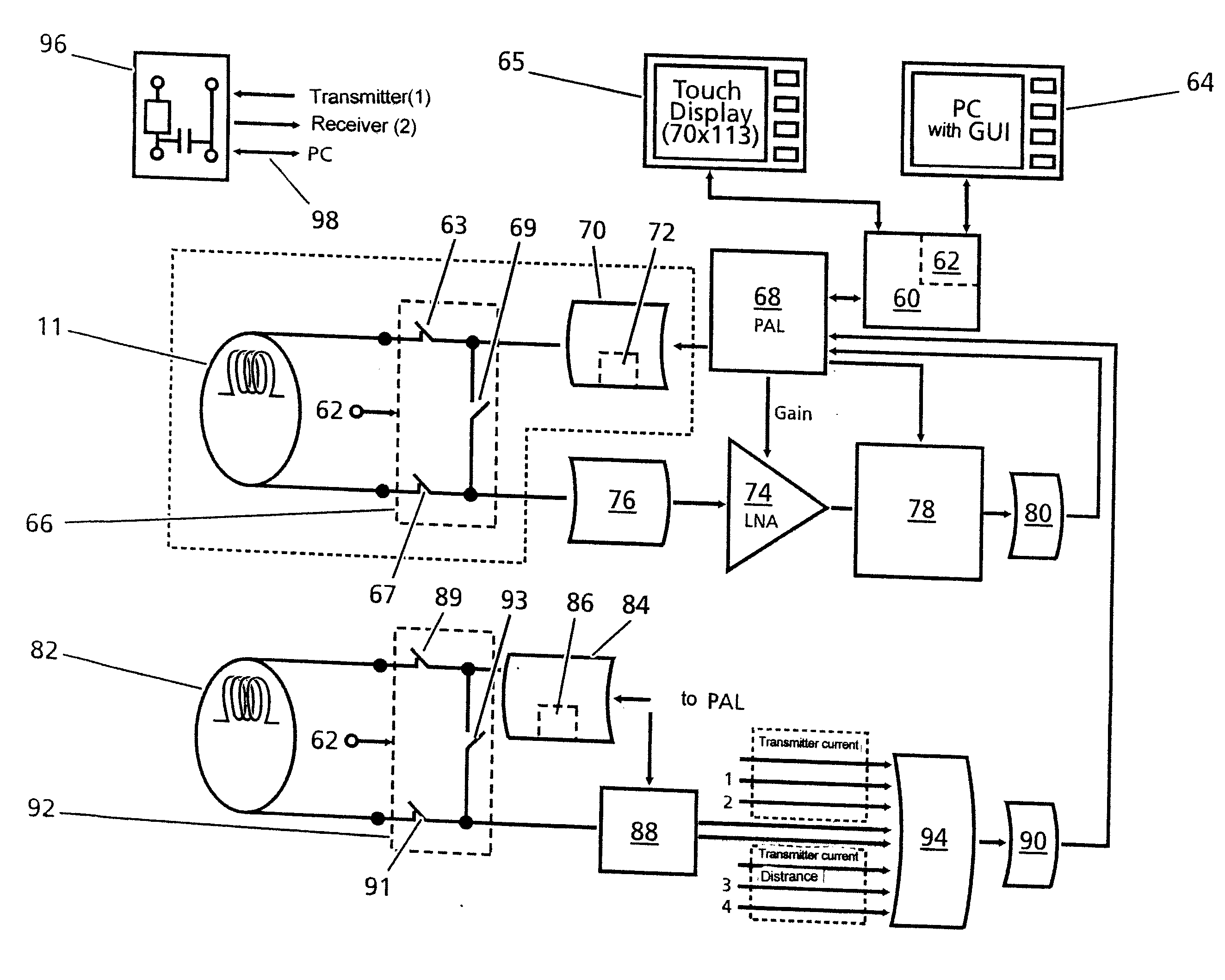 Device and method for inductive measurements - signal reconstruction