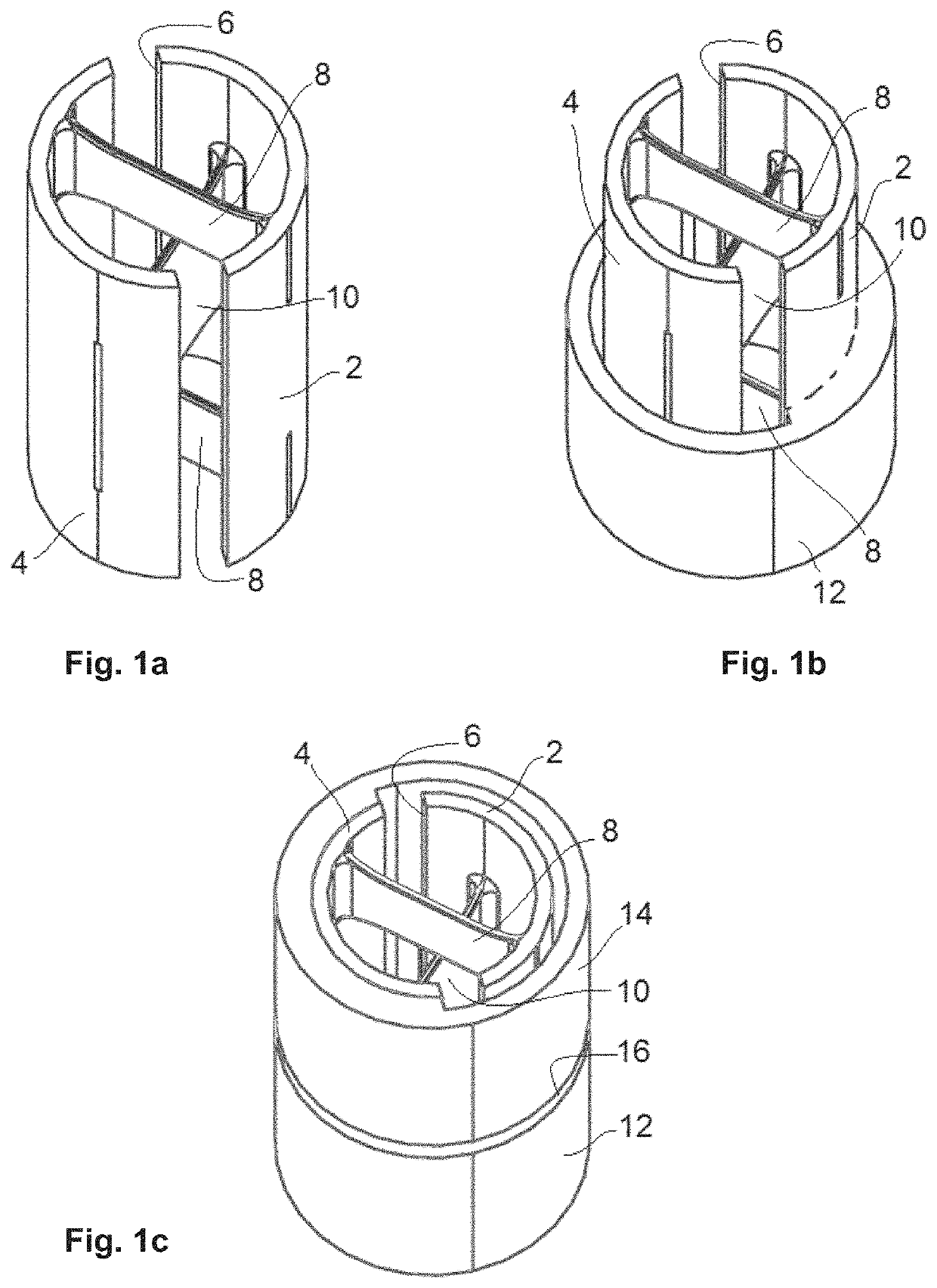 Device comprising interlocked monolithic flexible elements and corresponding additive manufacturing method