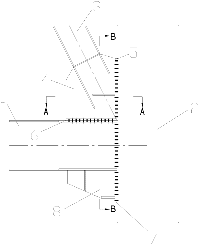 Connecting joint for beam, column and inclined strut of box section of boiler steel frame and construction method thereof