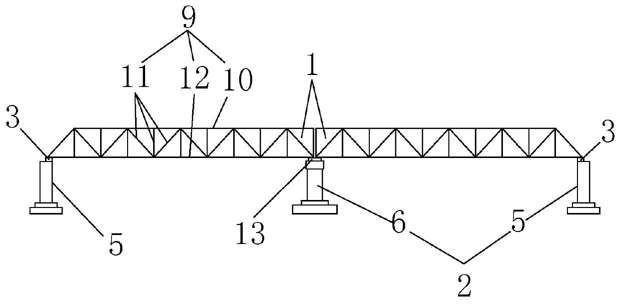 Large-span simply supported steel truss beam structure and frame pier combined bridge structure