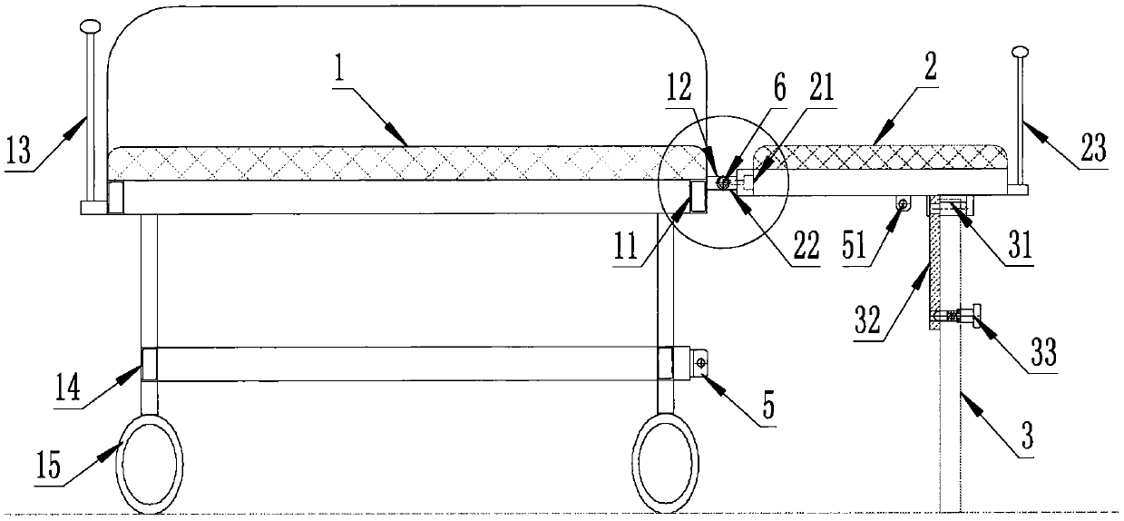 Sickbed with foldable accompanying bed and application method thereof