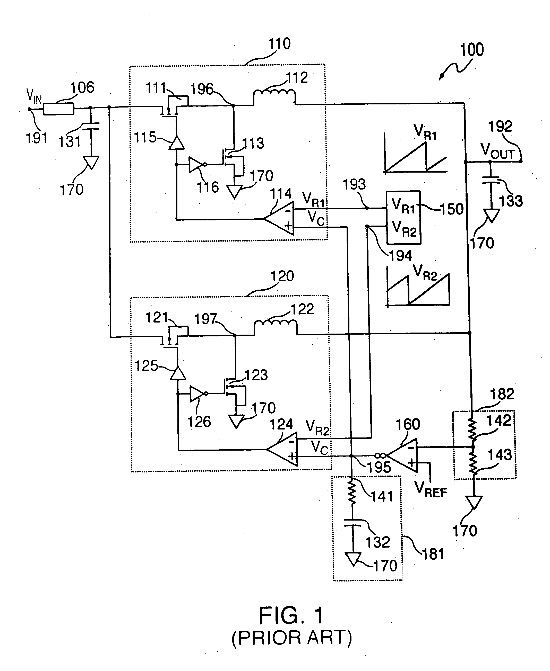 Circuits and methods for providing multiple phase switching regulators which employ the input capacitor voltage signal for current sensing