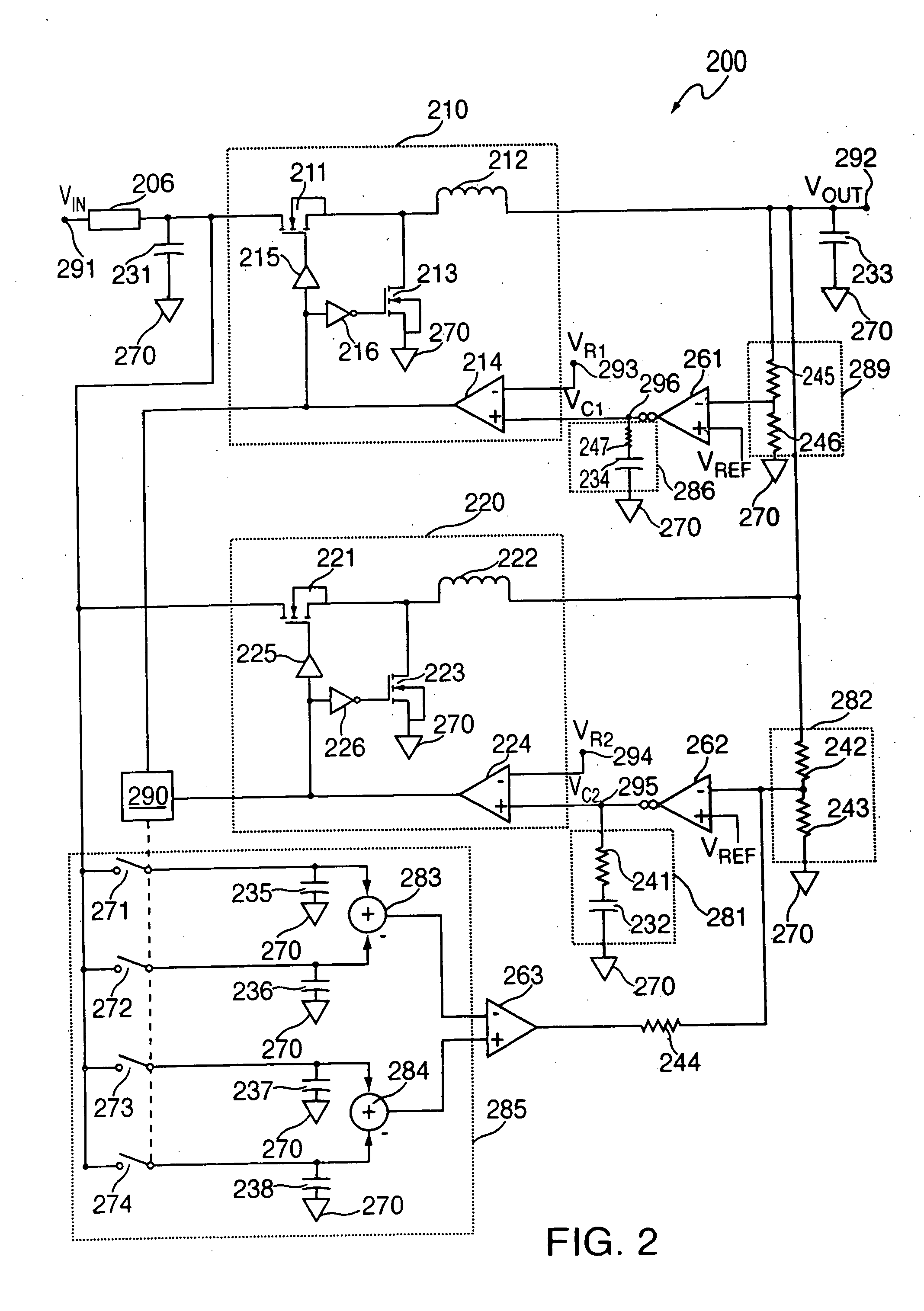 Circuits and methods for providing multiple phase switching regulators which employ the input capacitor voltage signal for current sensing