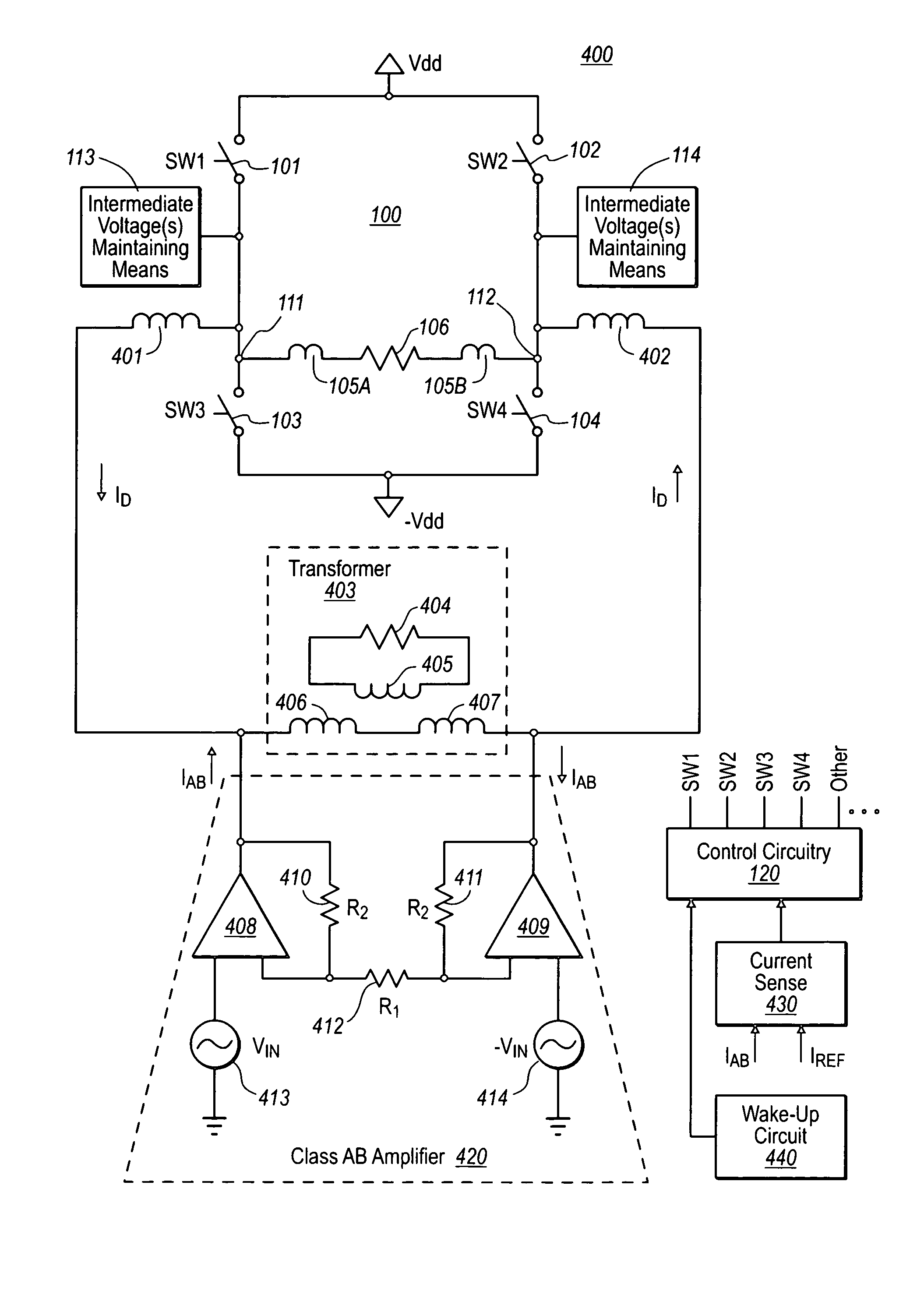 H-bridge utilizing intermediate switching phase(s)