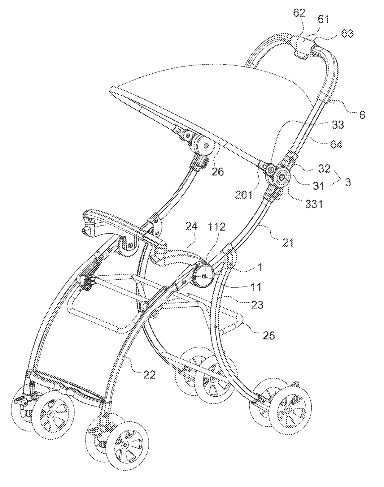 Interlocking folding component and method thereof for strollers