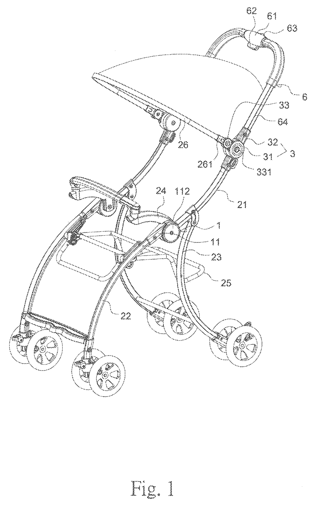 Interlocking folding component and method thereof for strollers