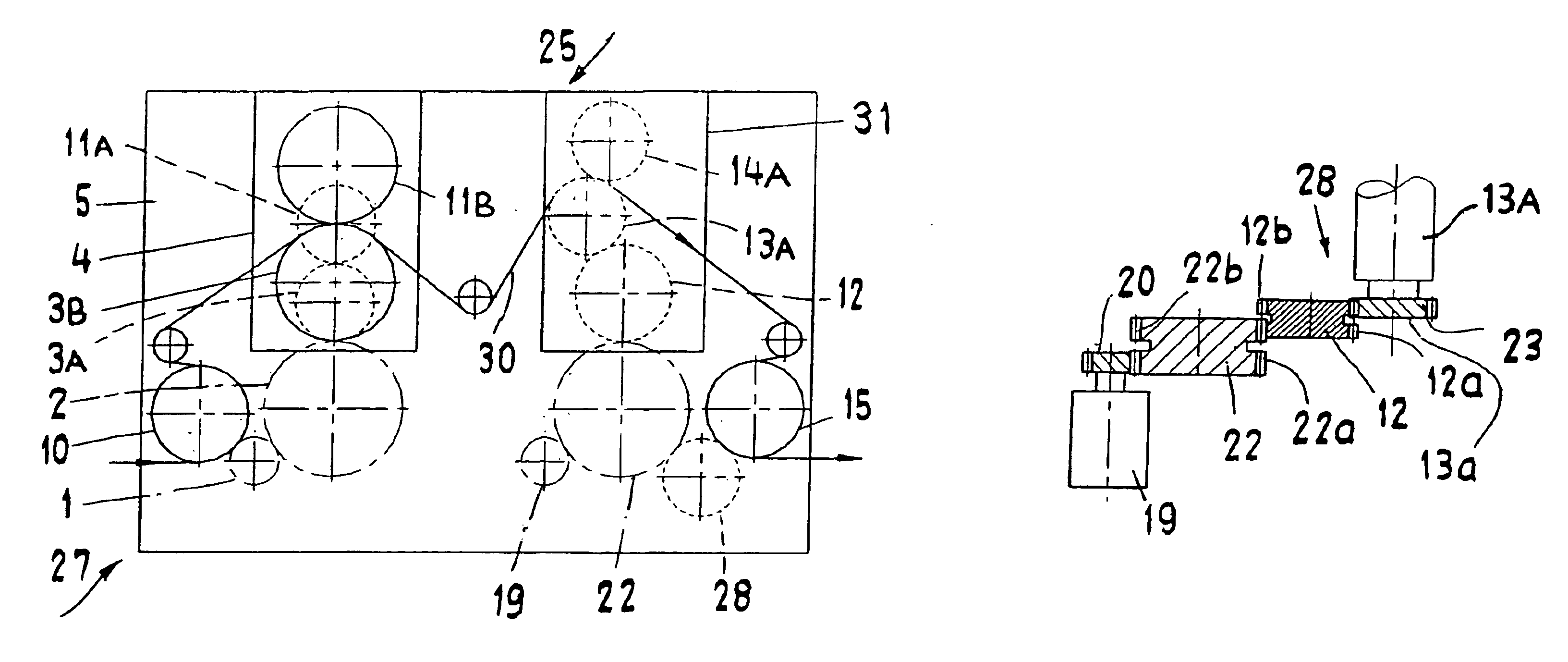 Device for processing continuous webs