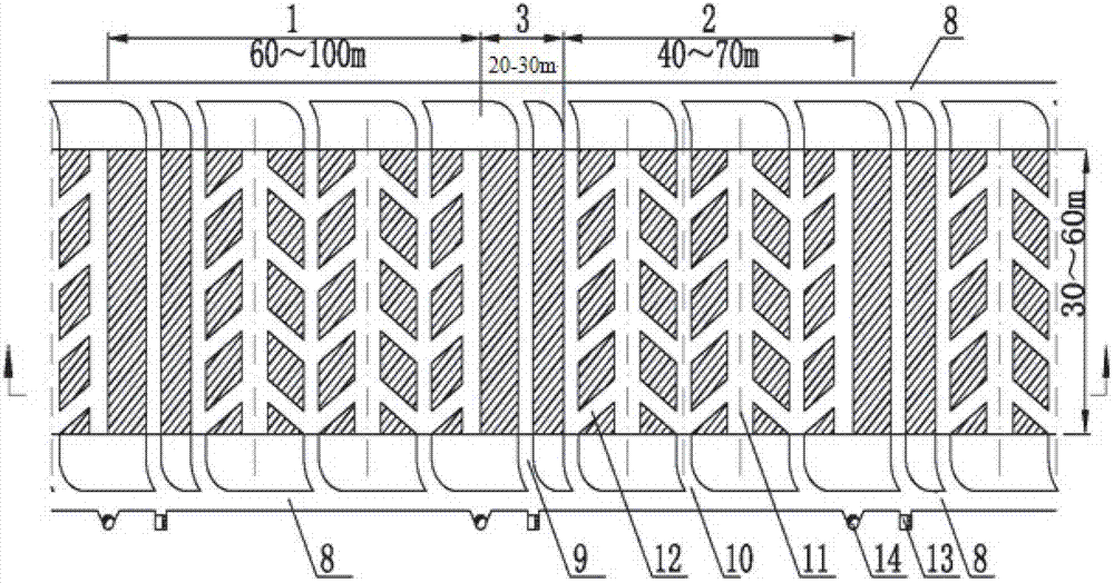 Stope structure arrangement mode suitable for underground mine high productivity and low cost subsequent filling