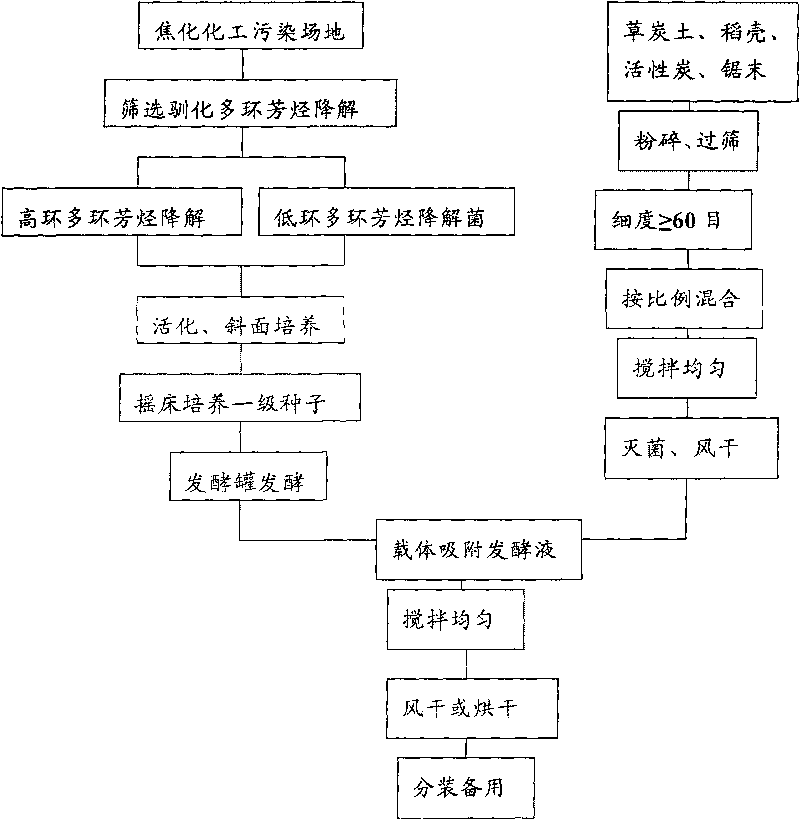 Mixed bactericide for restoring places polluted by polynuclear aromatic hydrocarbons, preparation method and application method