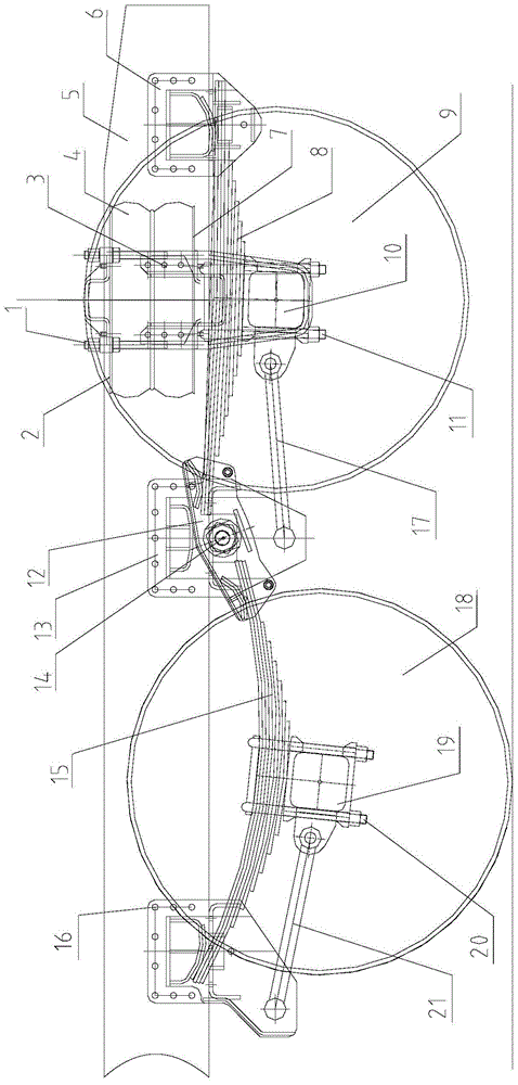 Leaf spring suspension system of air bag lifting bridge structure and car