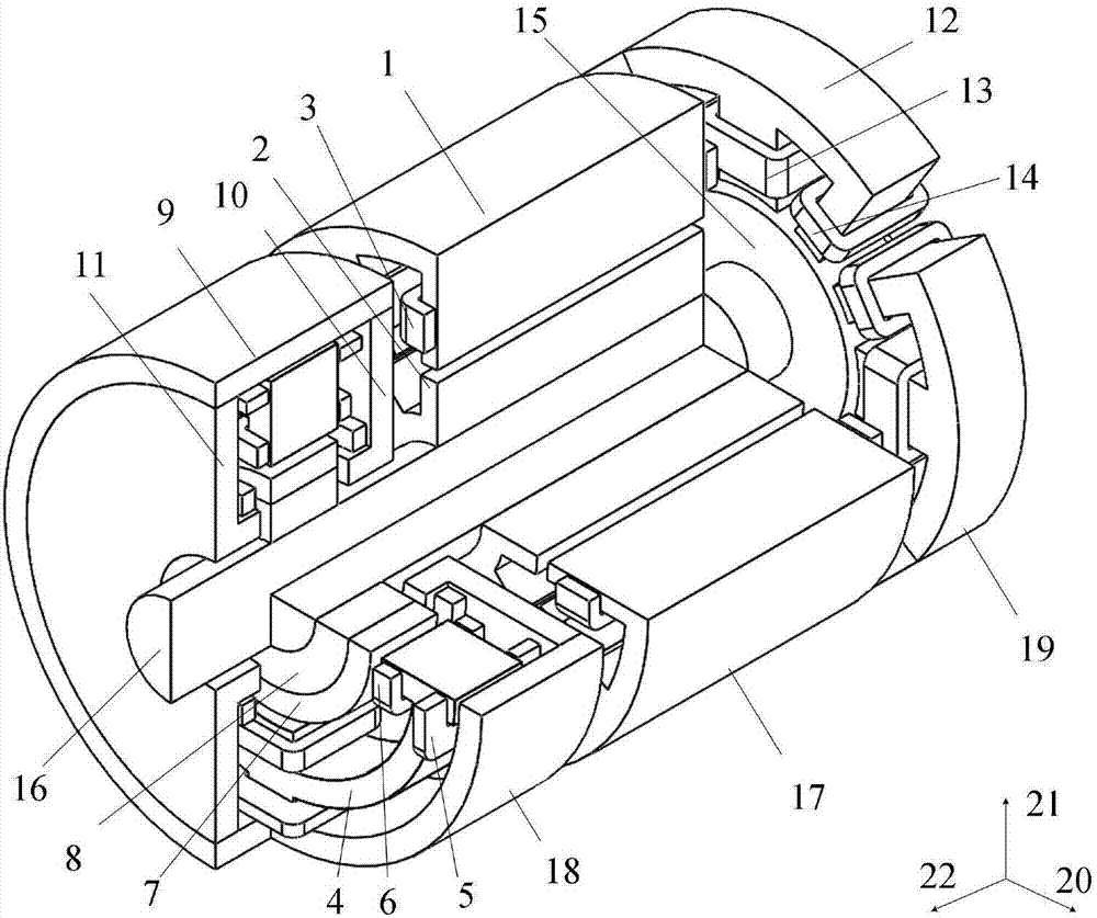 Five-degree-of-freedom co-excited bearing-less switched reluctance motor system and control method