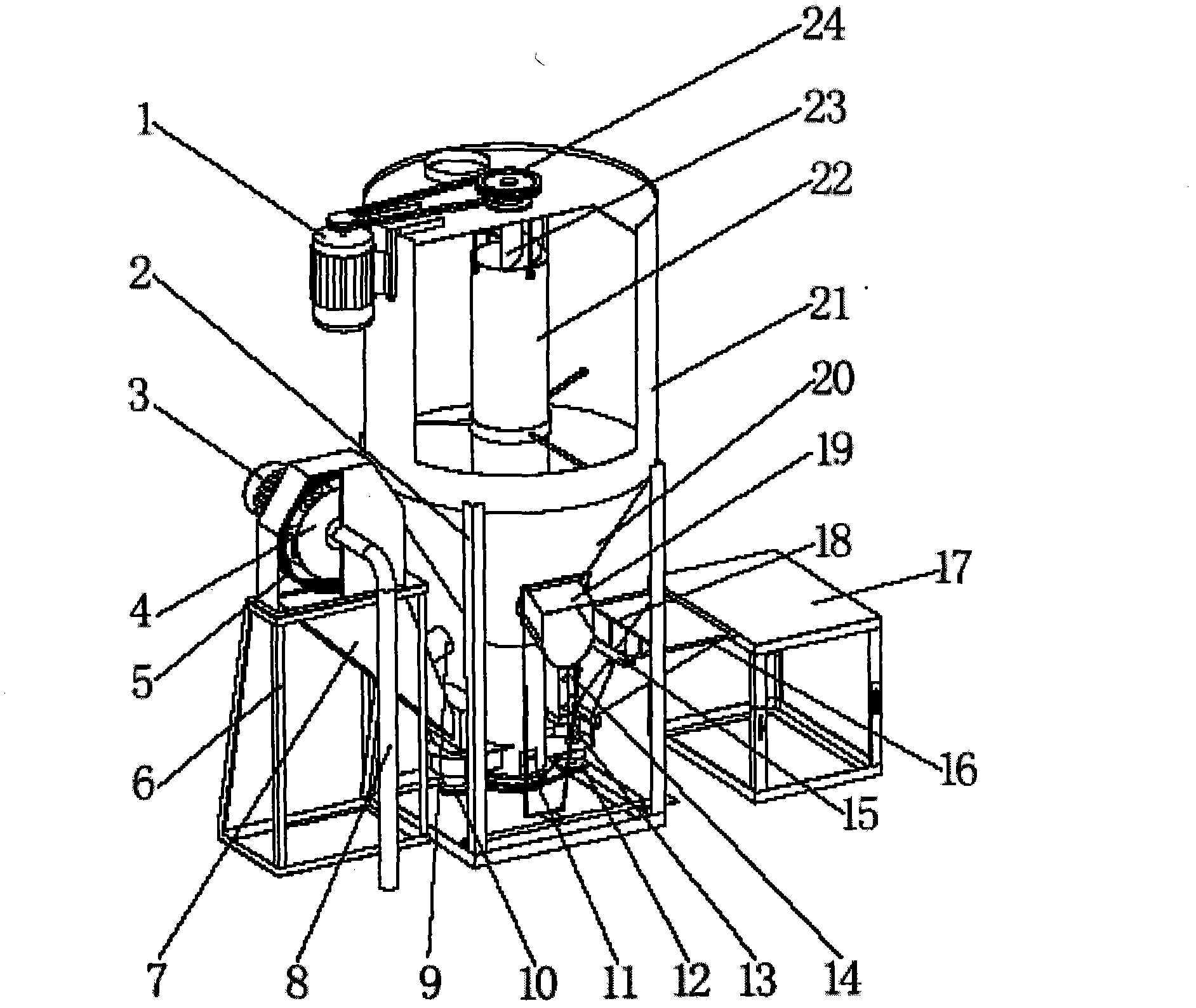 Novel vertical all-in-one machine for dry and wet feed smashing and mixing