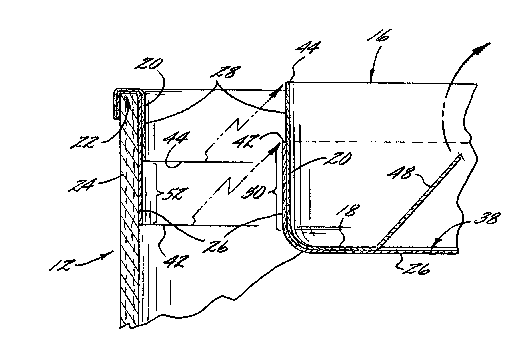 Container lid formed as a laminate having a built-in opening feature, container incorporating same, and method of making same