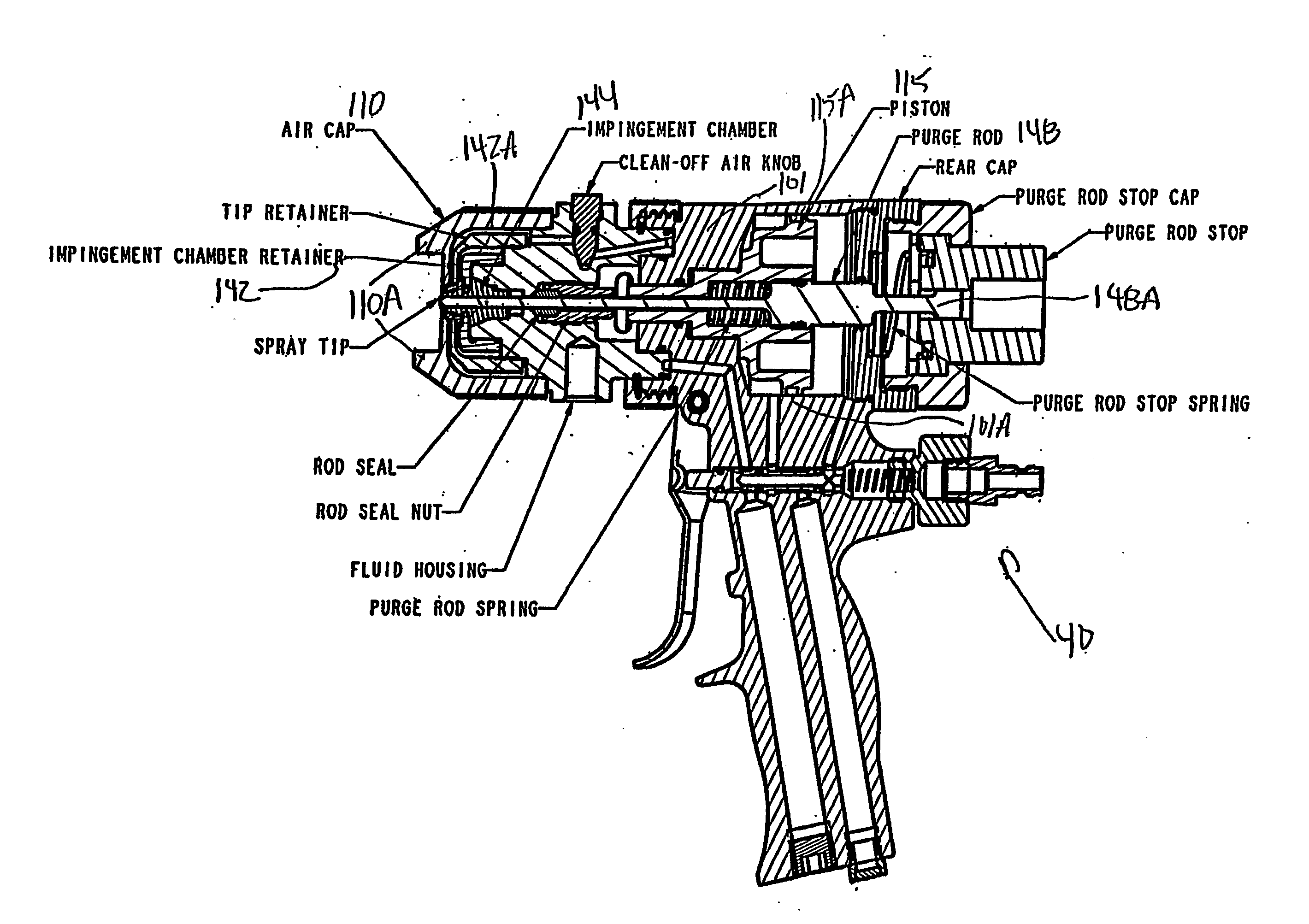 Plural component spray gun for fast setting materials