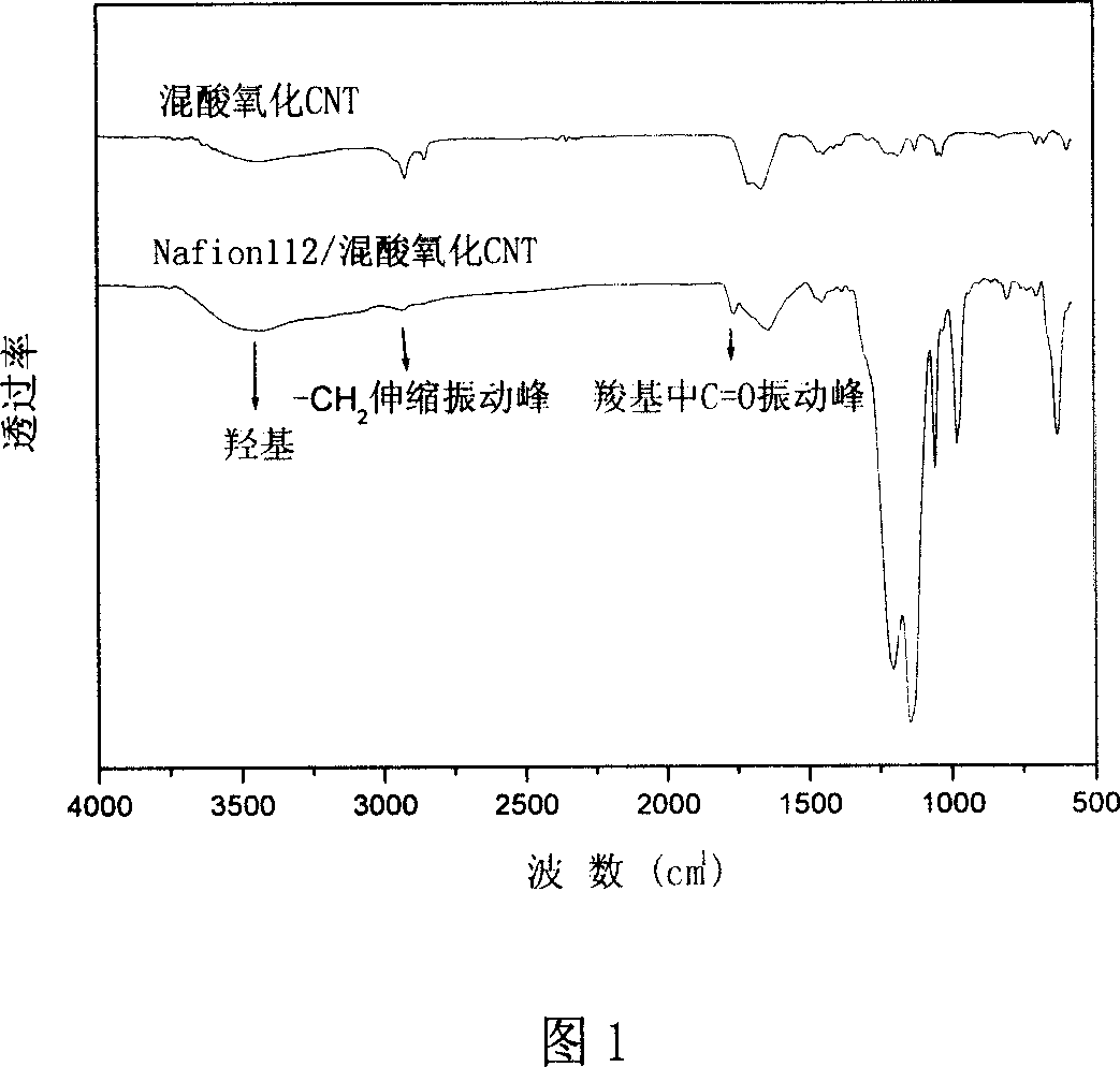 Medium temperature proton conductive mateiral basedon hydrophilic carbon nano tube and its preparing method