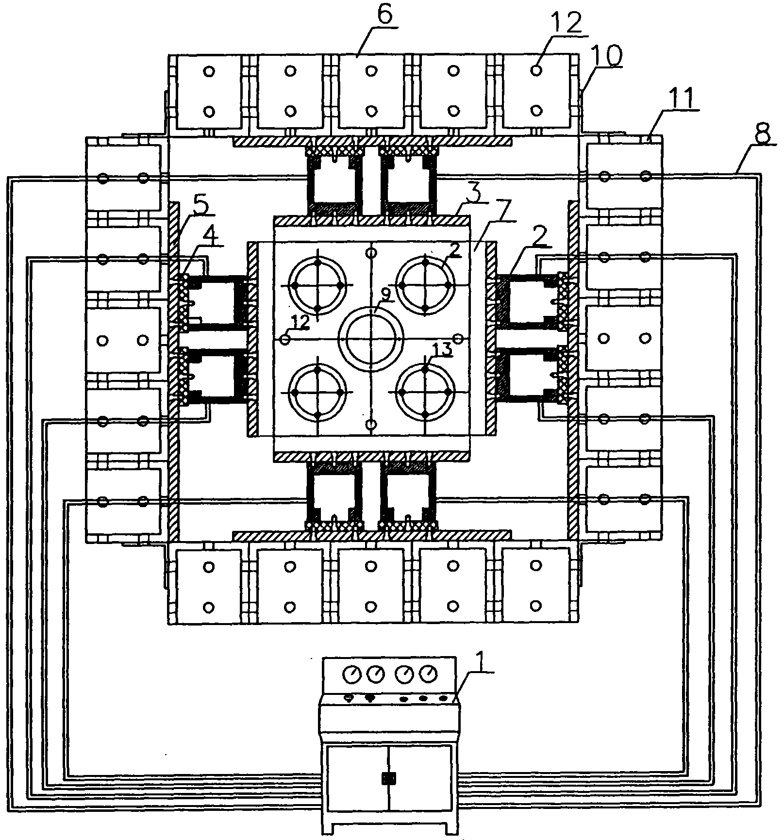 High crustal stress genuine three-dimensional load model trial system