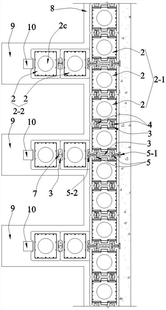 Combined prefabricated retaining wall square pile foundation pit supporting structure and construction method thereof