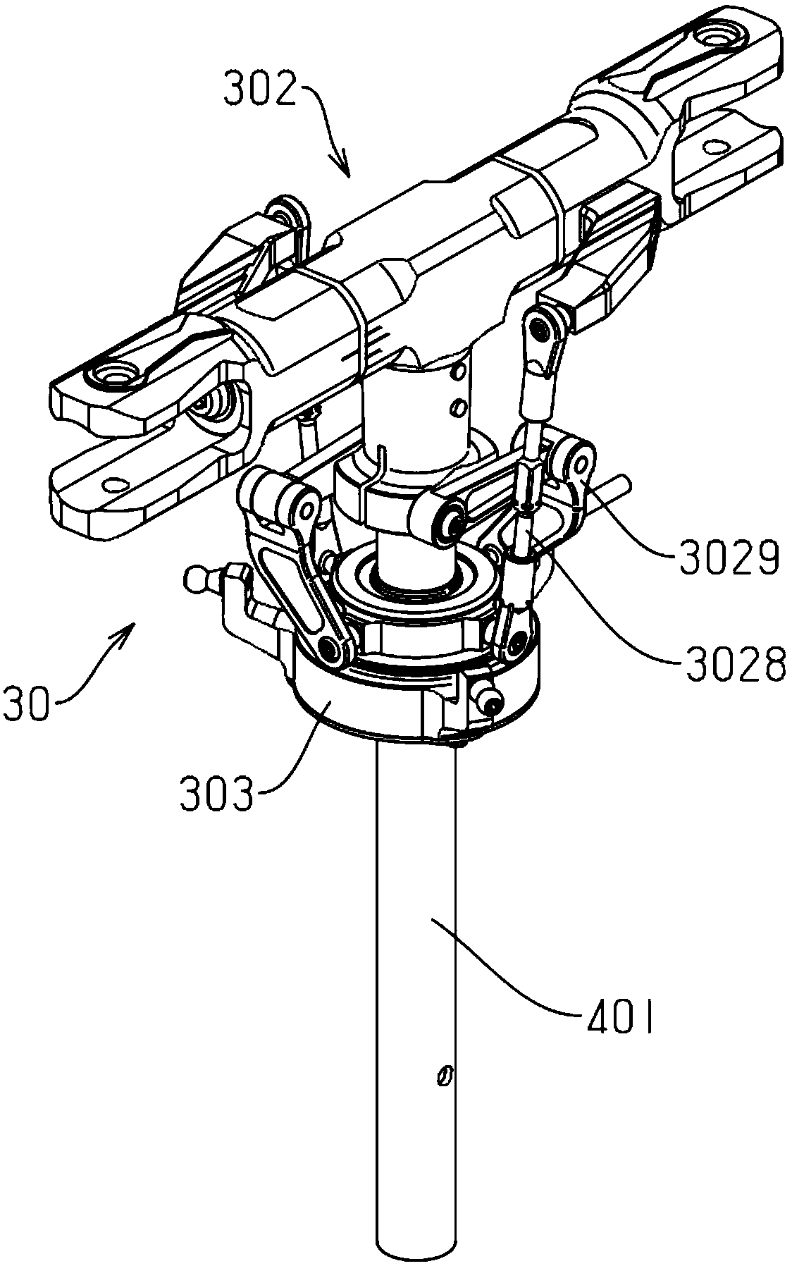 Main rotary wing system of single rotary wing UAV (Unmanned Aerial Vehicle)