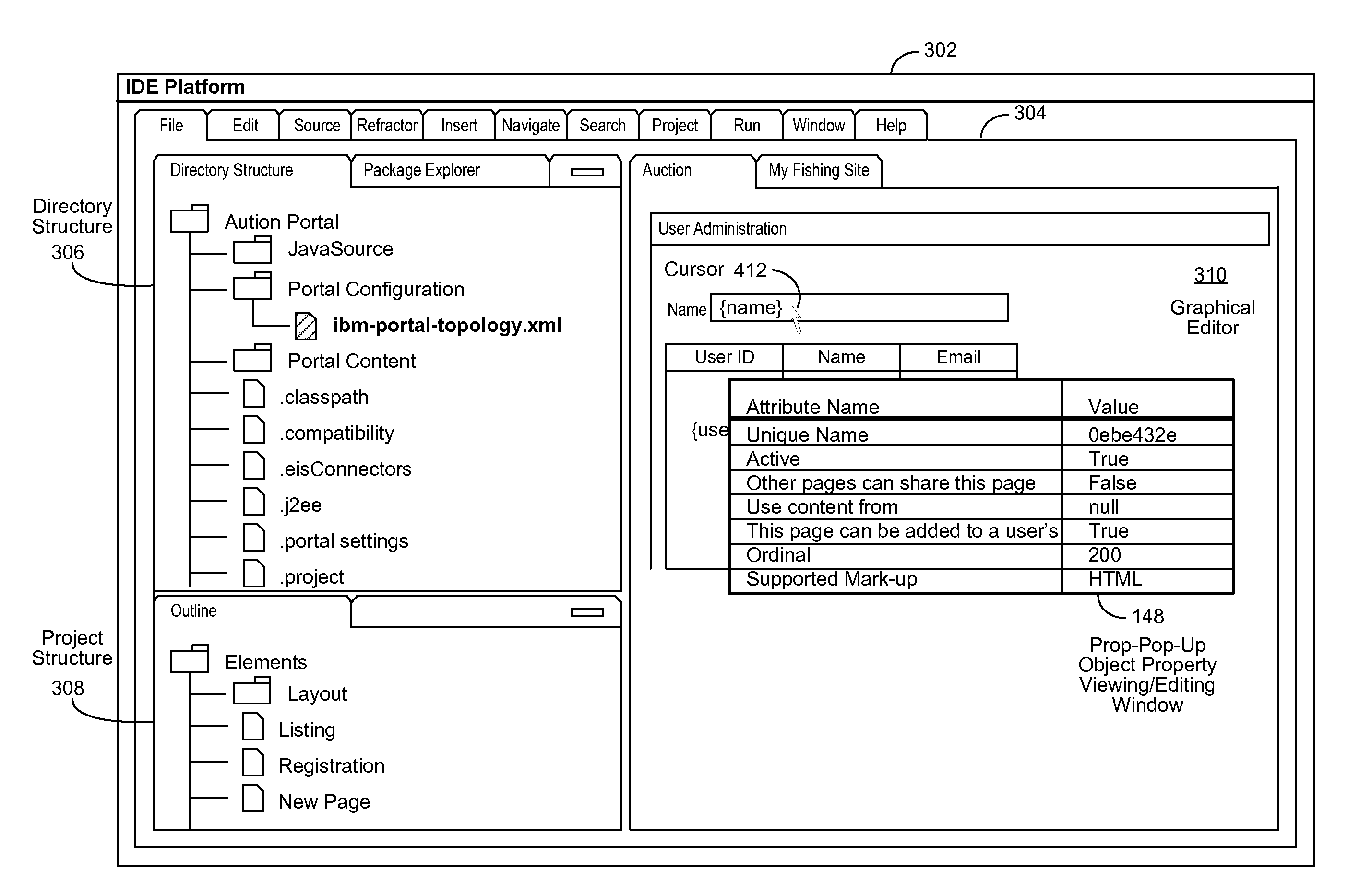 Method of displaying and editing properties of artifacts in graphical editors