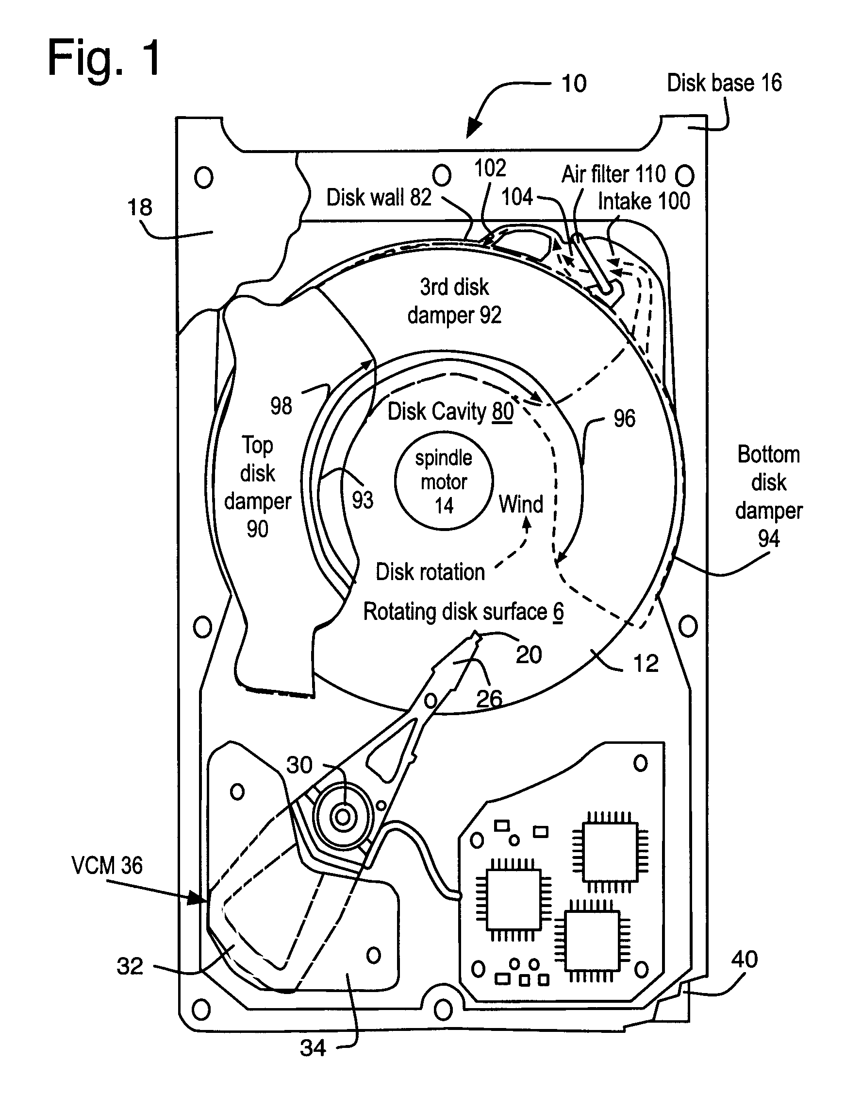 Method and apparatus for dampening and filtering air flow effects in a hard disk drive