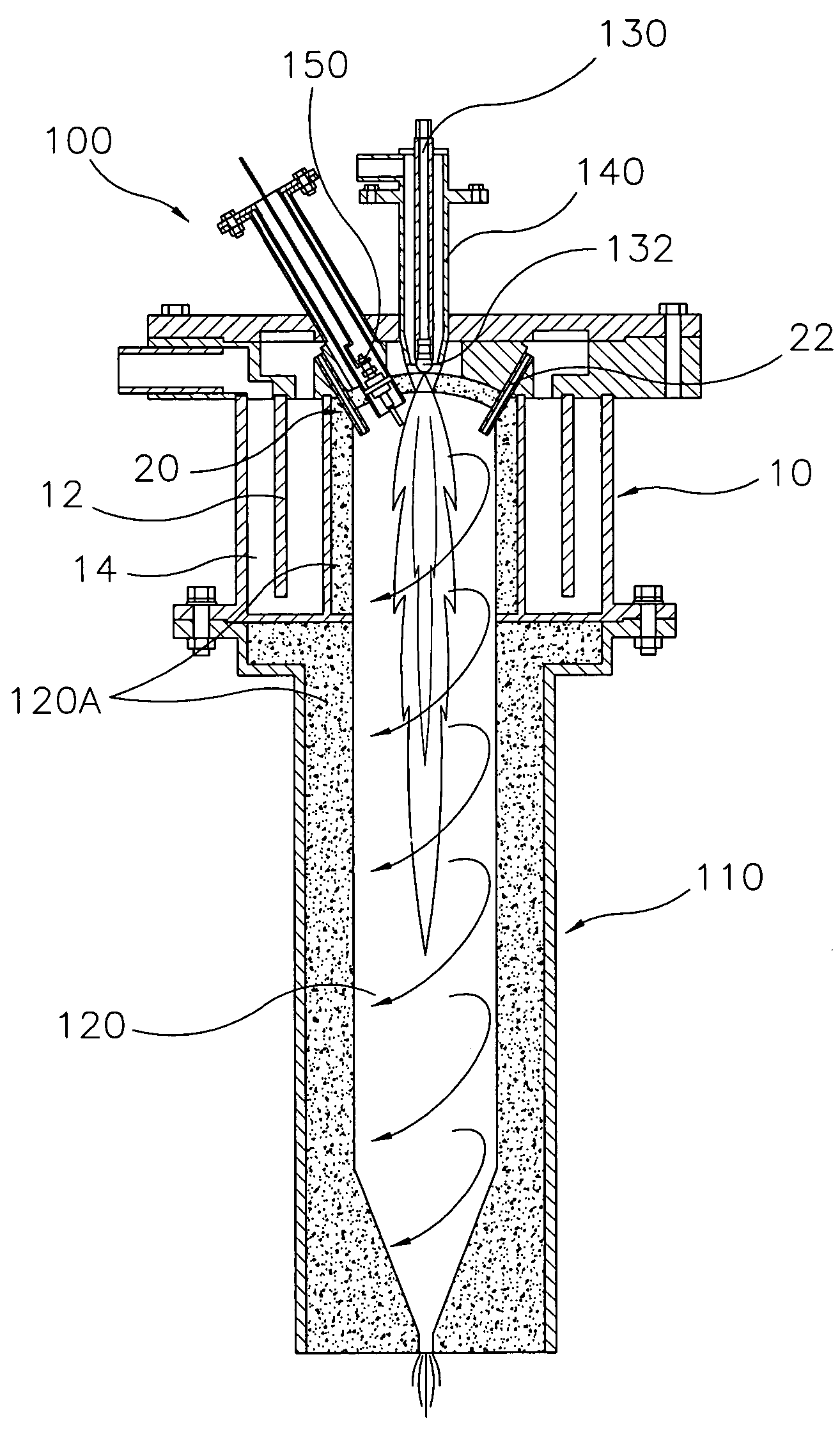 Gasification burner using high-pressure swirled air