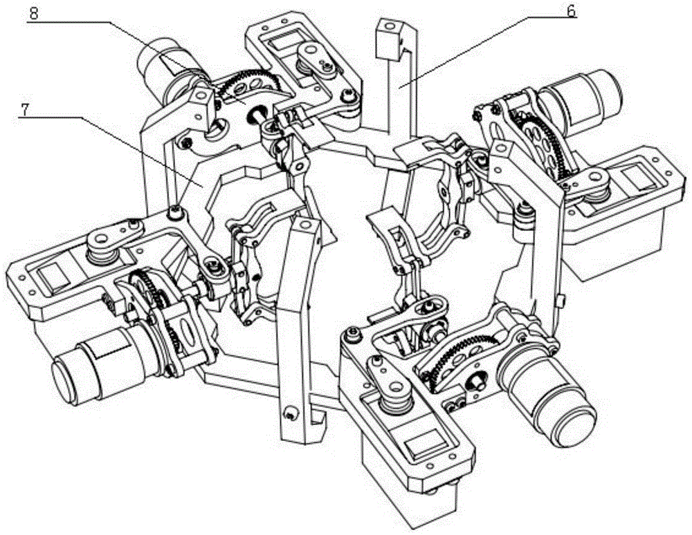 Magic-cube-solving robot with symmetrical structures in four surfaces