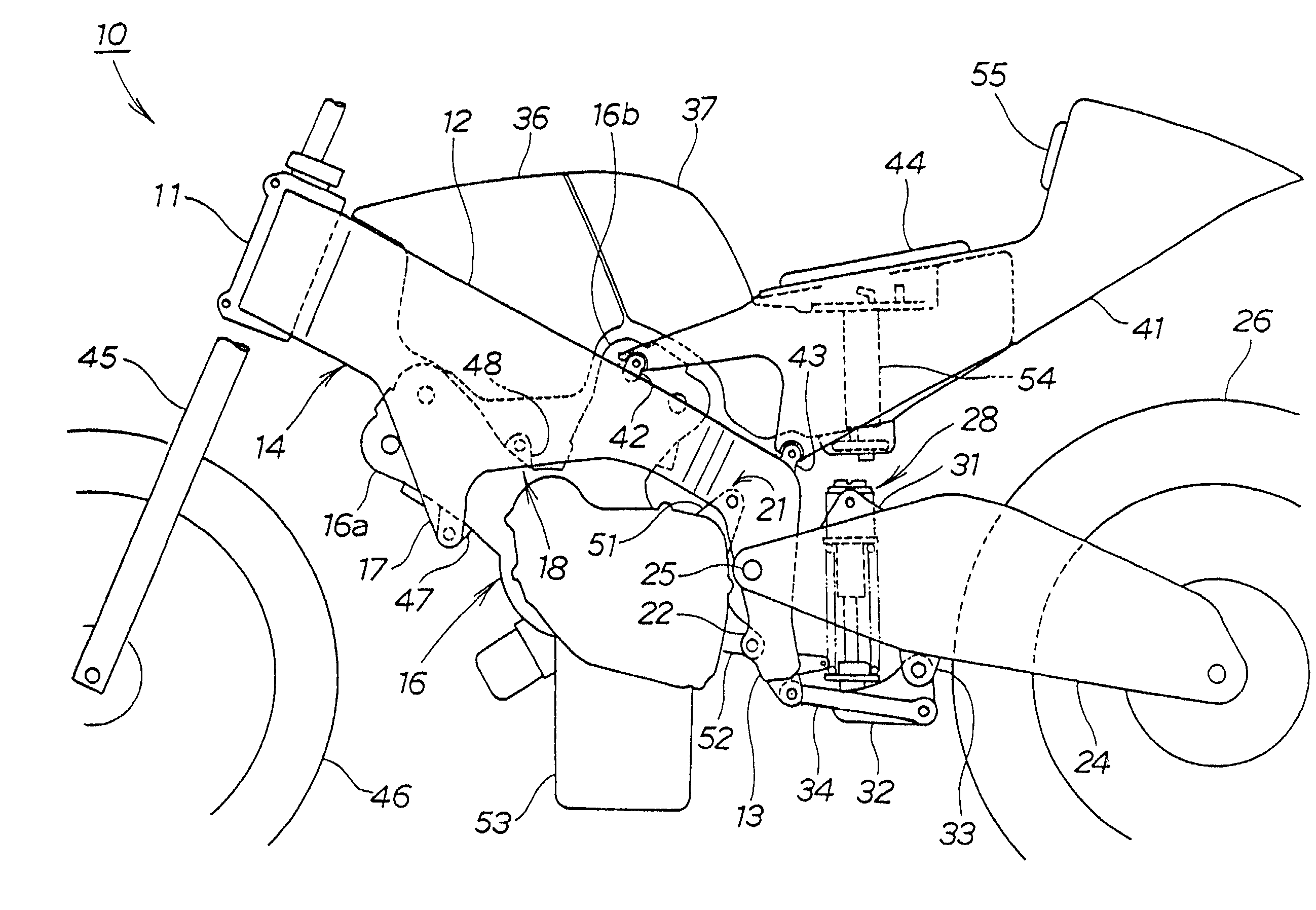 Vehicle frame structure for motorcycles