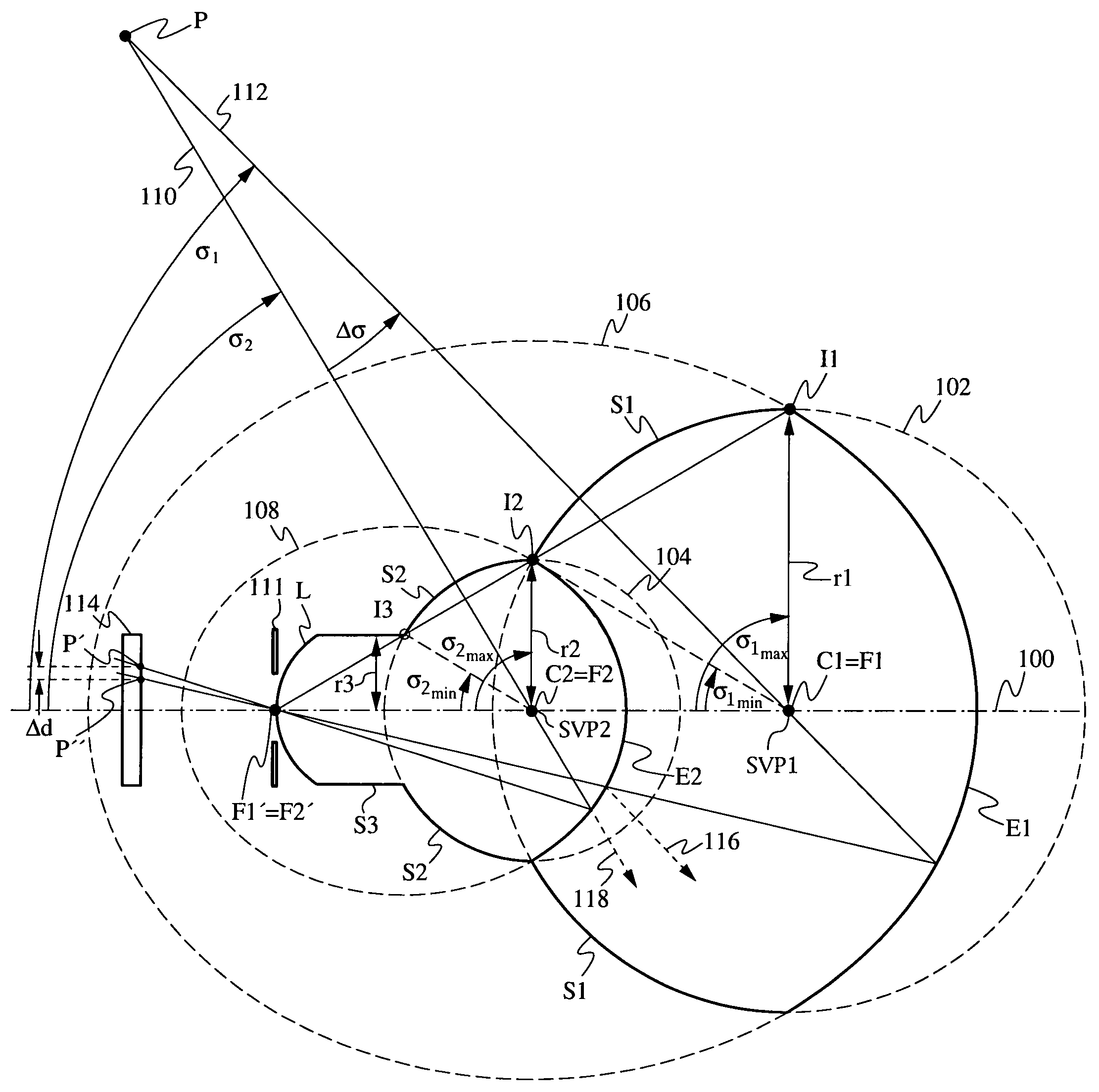 Solid catadioptric lens with two viewpoints