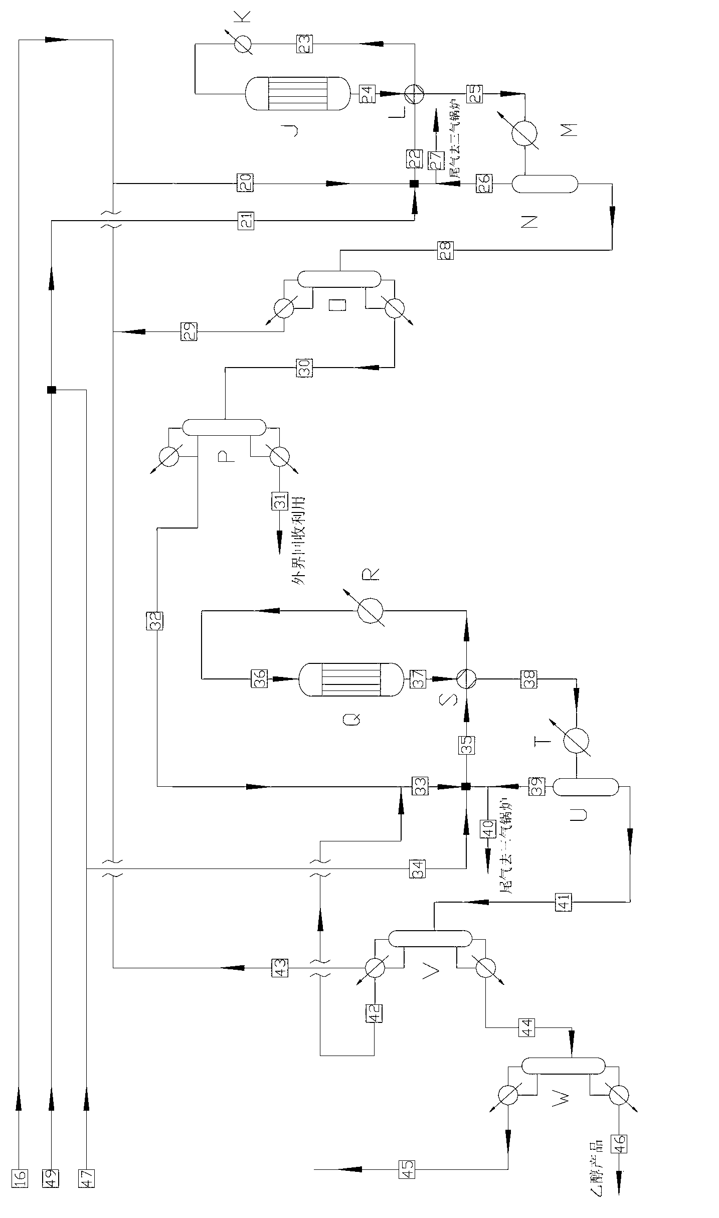 Process for indirectly producing alcohol with synthetic gas and application of process