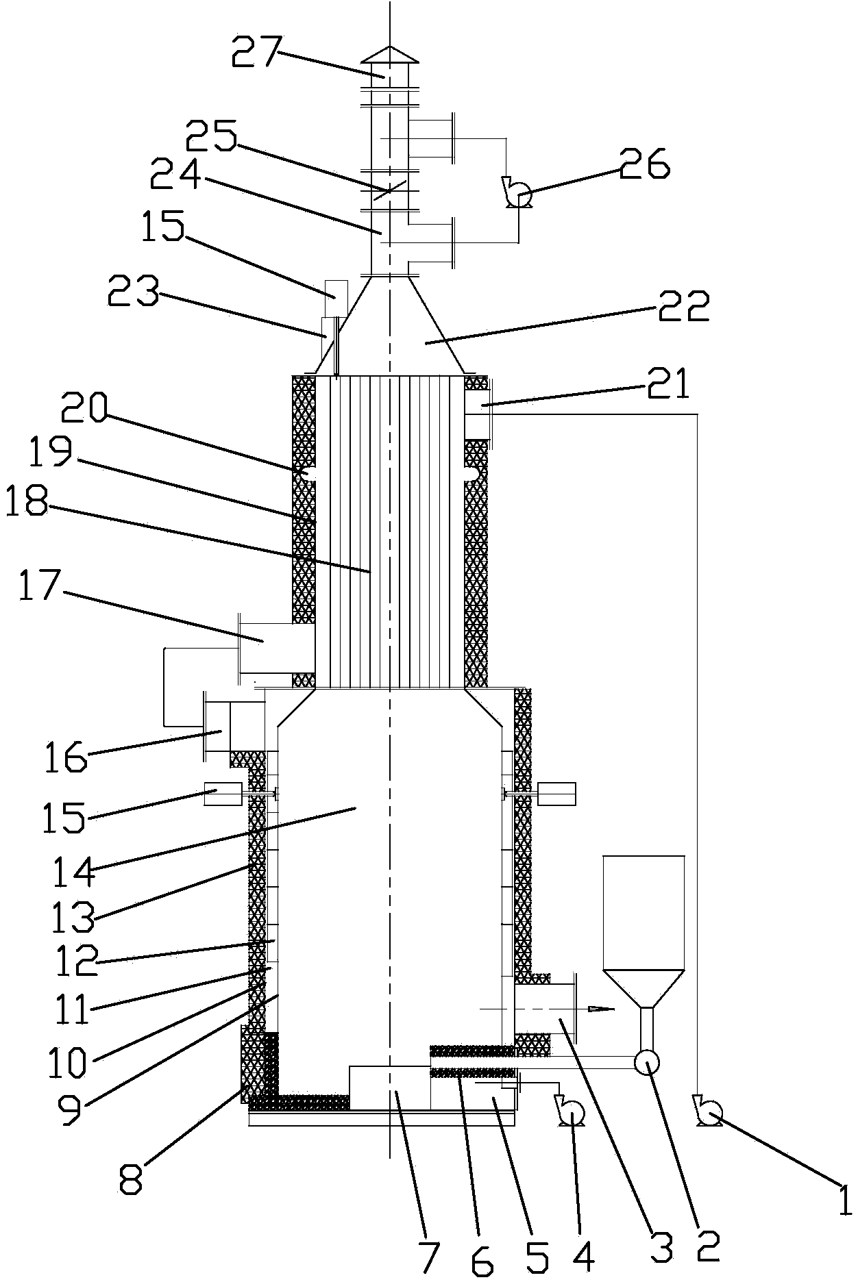 Cylindrical high-temperature biomass hot blast furnace