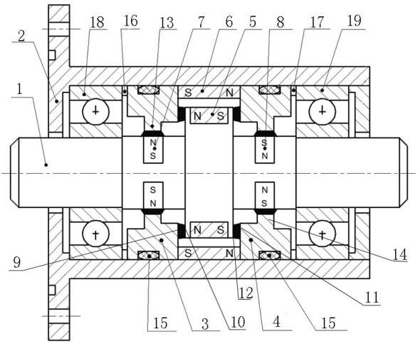 A magnetic source embedded hybrid type stepped shaft magnetic fluid sealing device