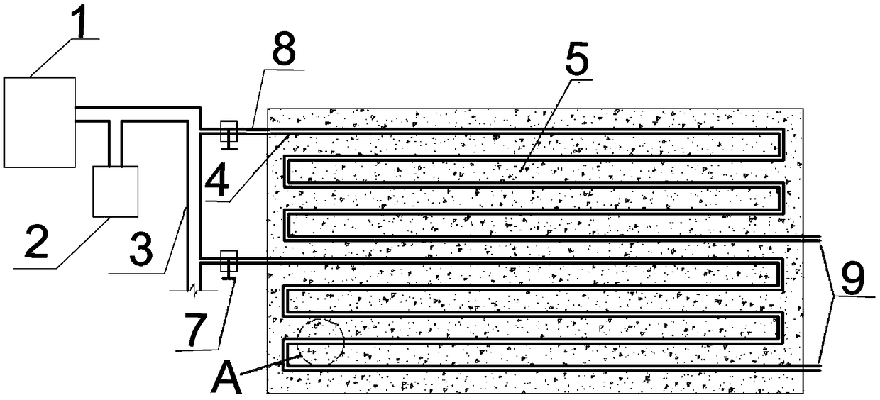 Curing device and method for internal cooling and humidification of mass concrete