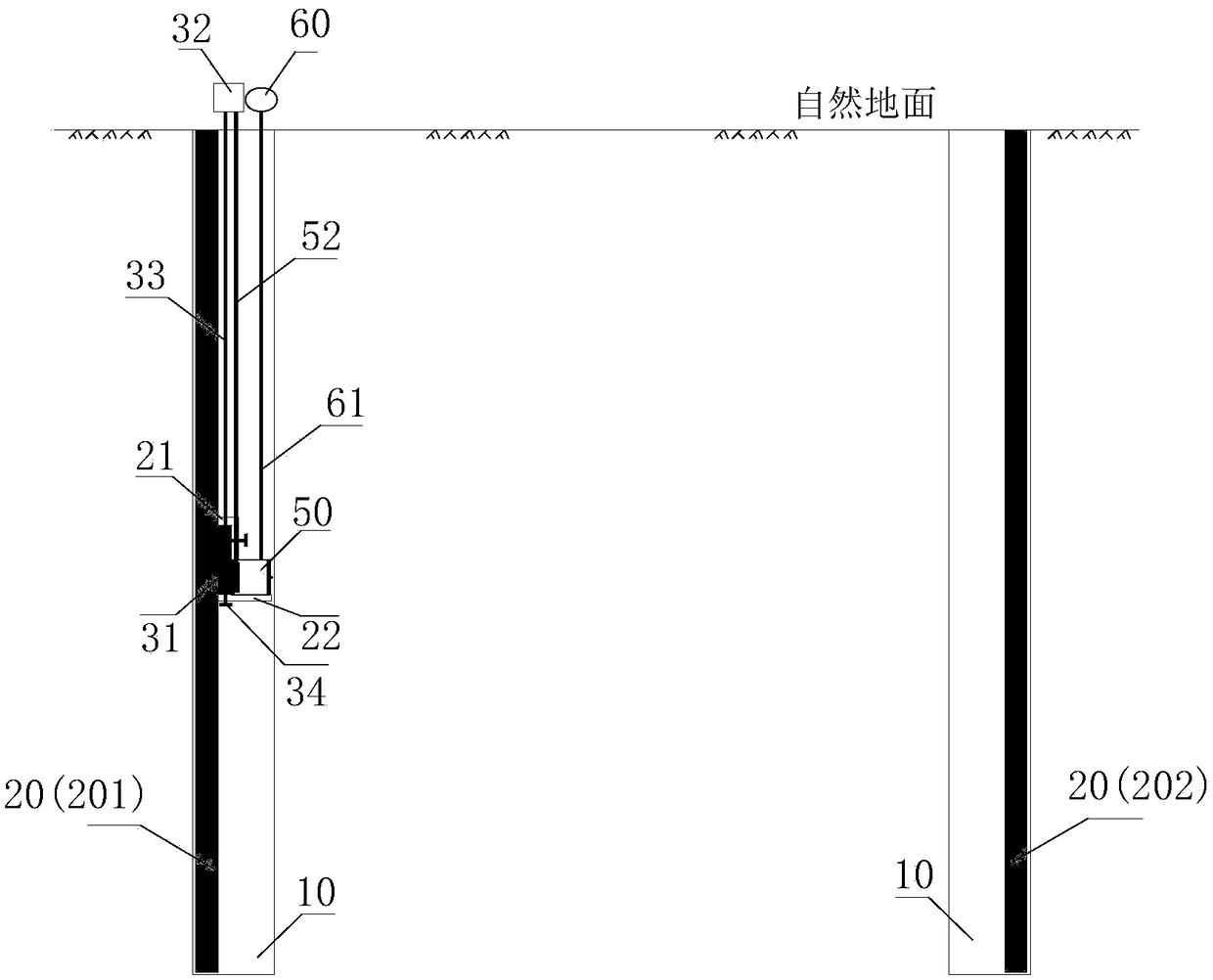 Support system with underground horizontal support and construction method thereof