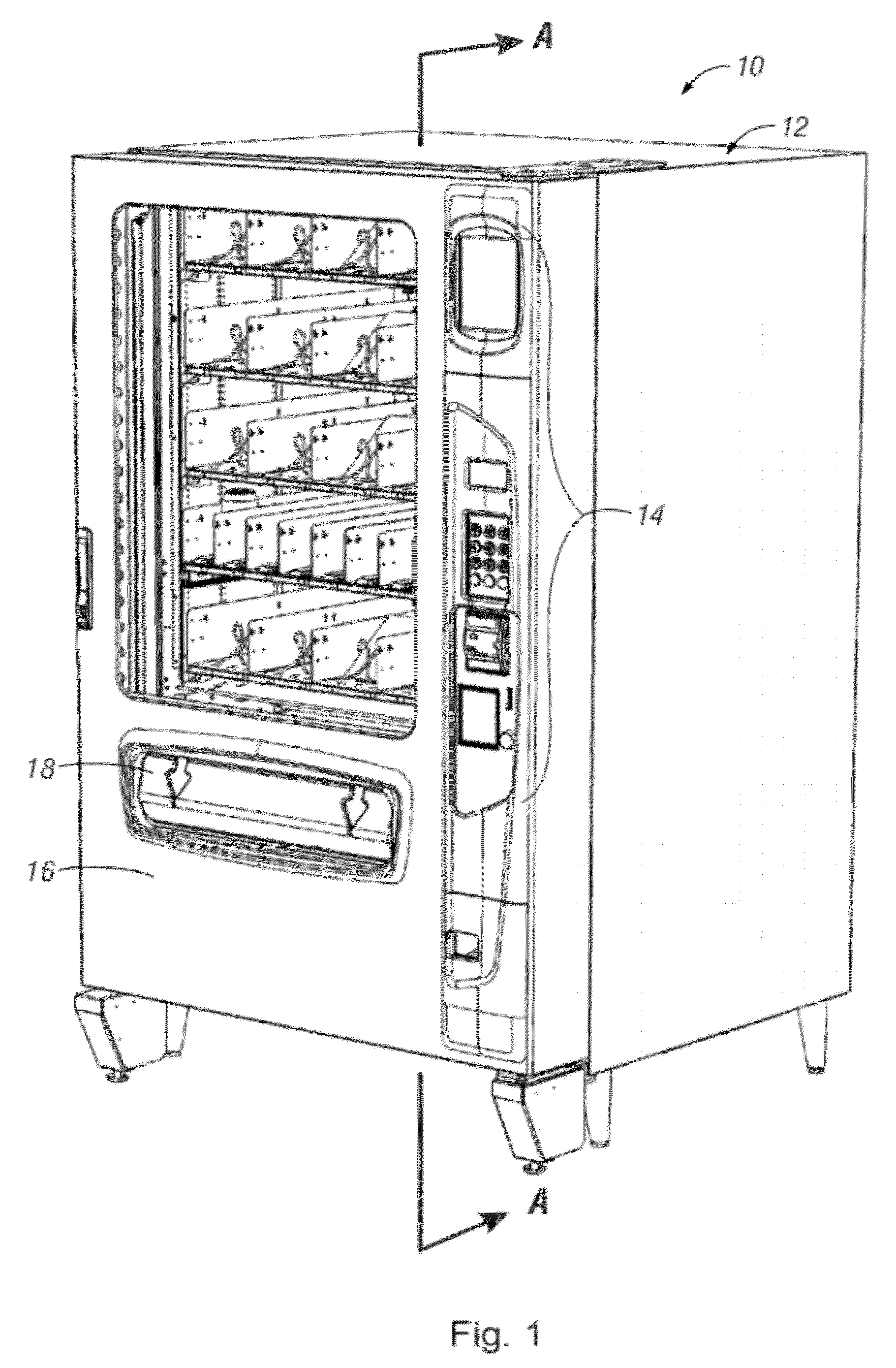 Vending machine with elevator delivery of vended product to customer access