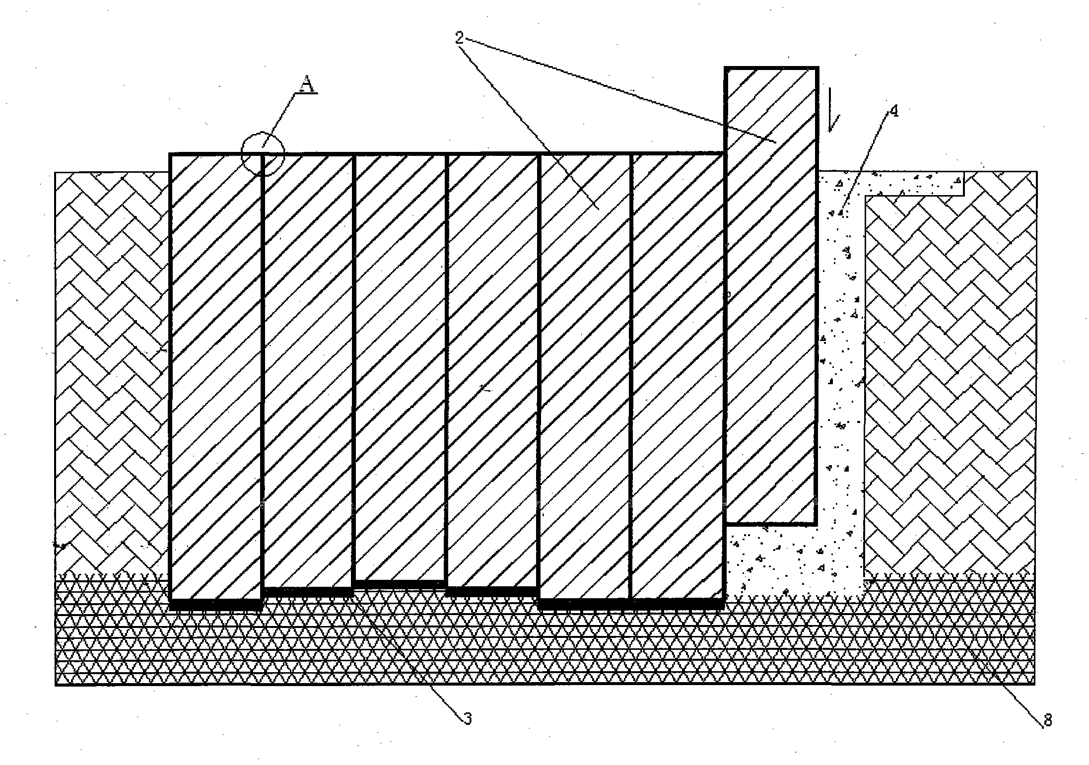 Method for installing vertical soft barrier system based on soil-stone foundation