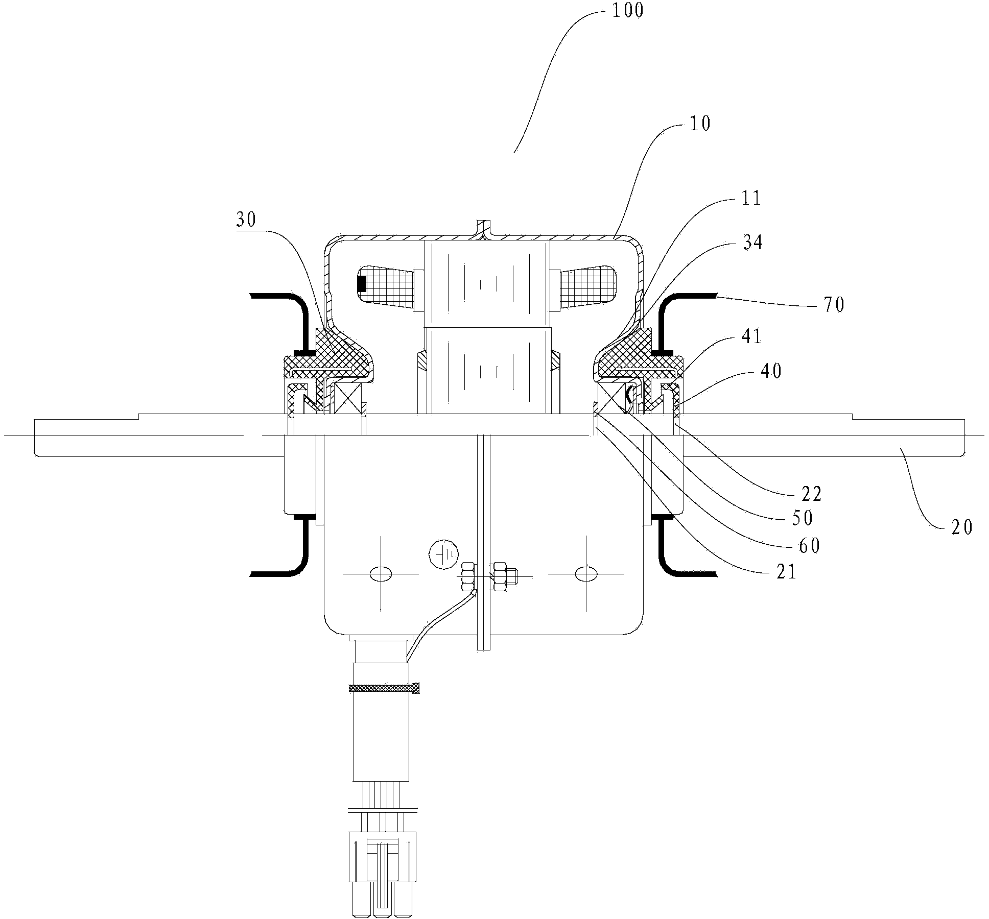 Motor, sealing ring for same and air conditioner provided with same