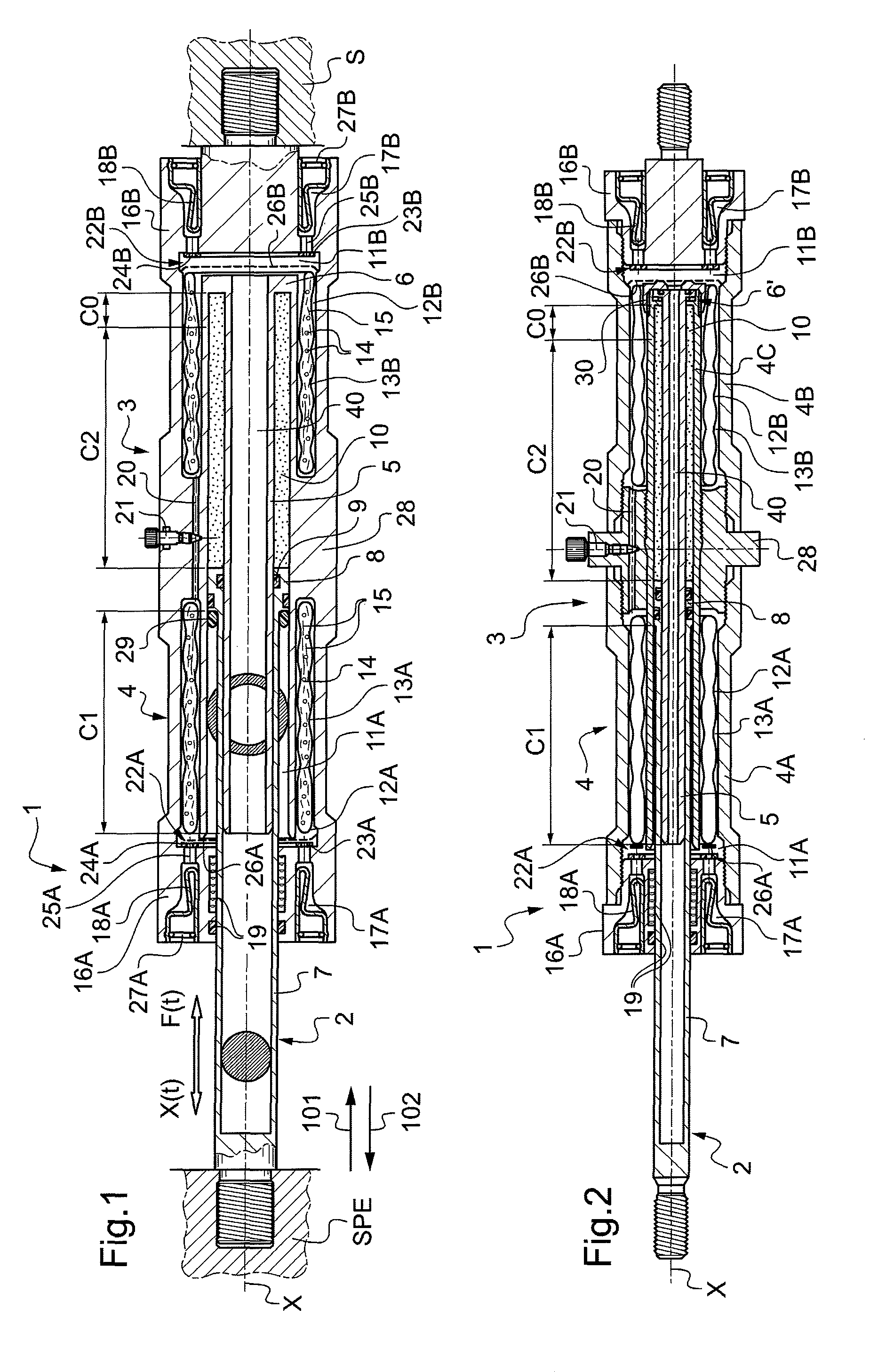 Virtually oil-free shock absorber having high dissipative capacity