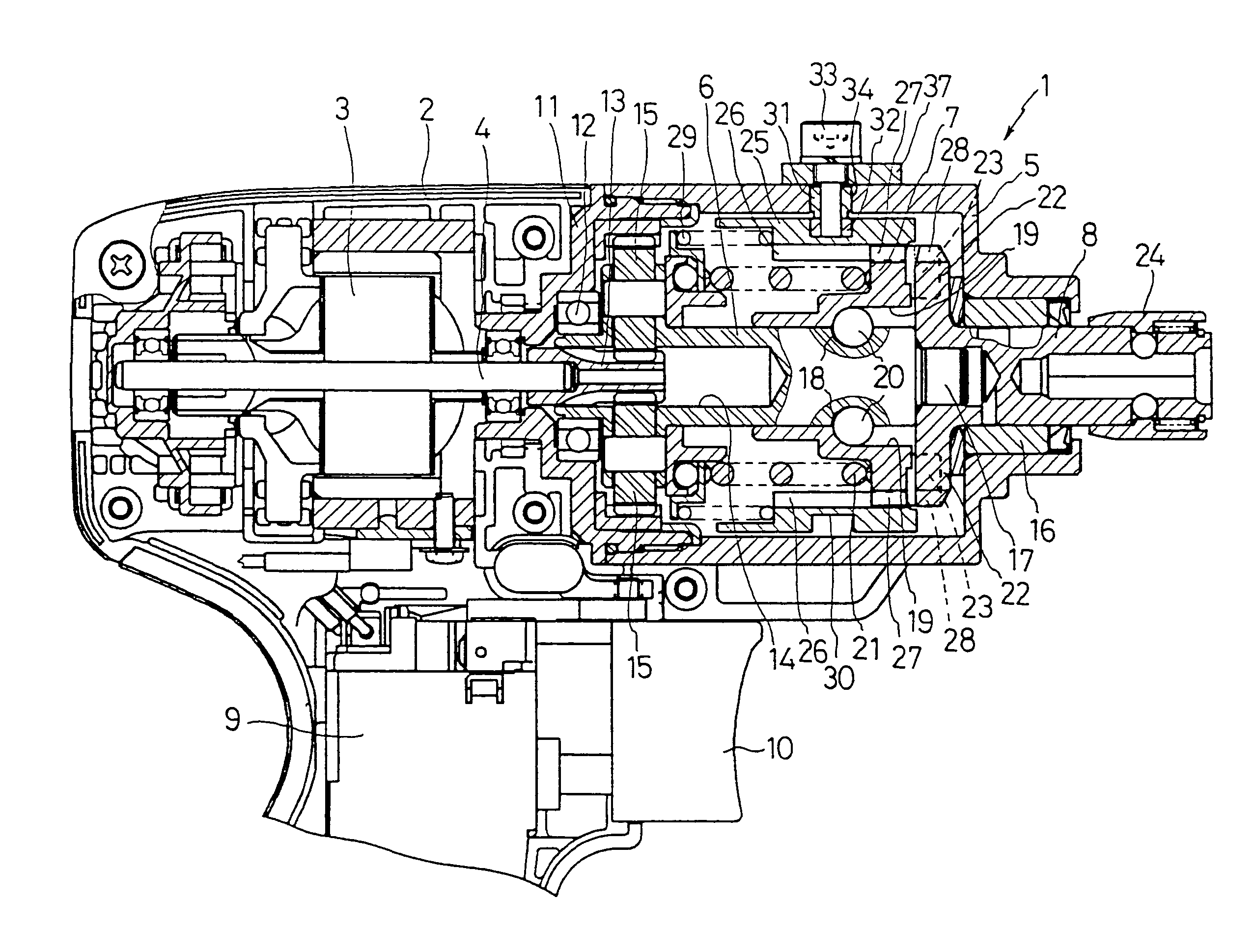 Impact driver having an external mechanism which operation mode can be selectively switched between impact and drill modes