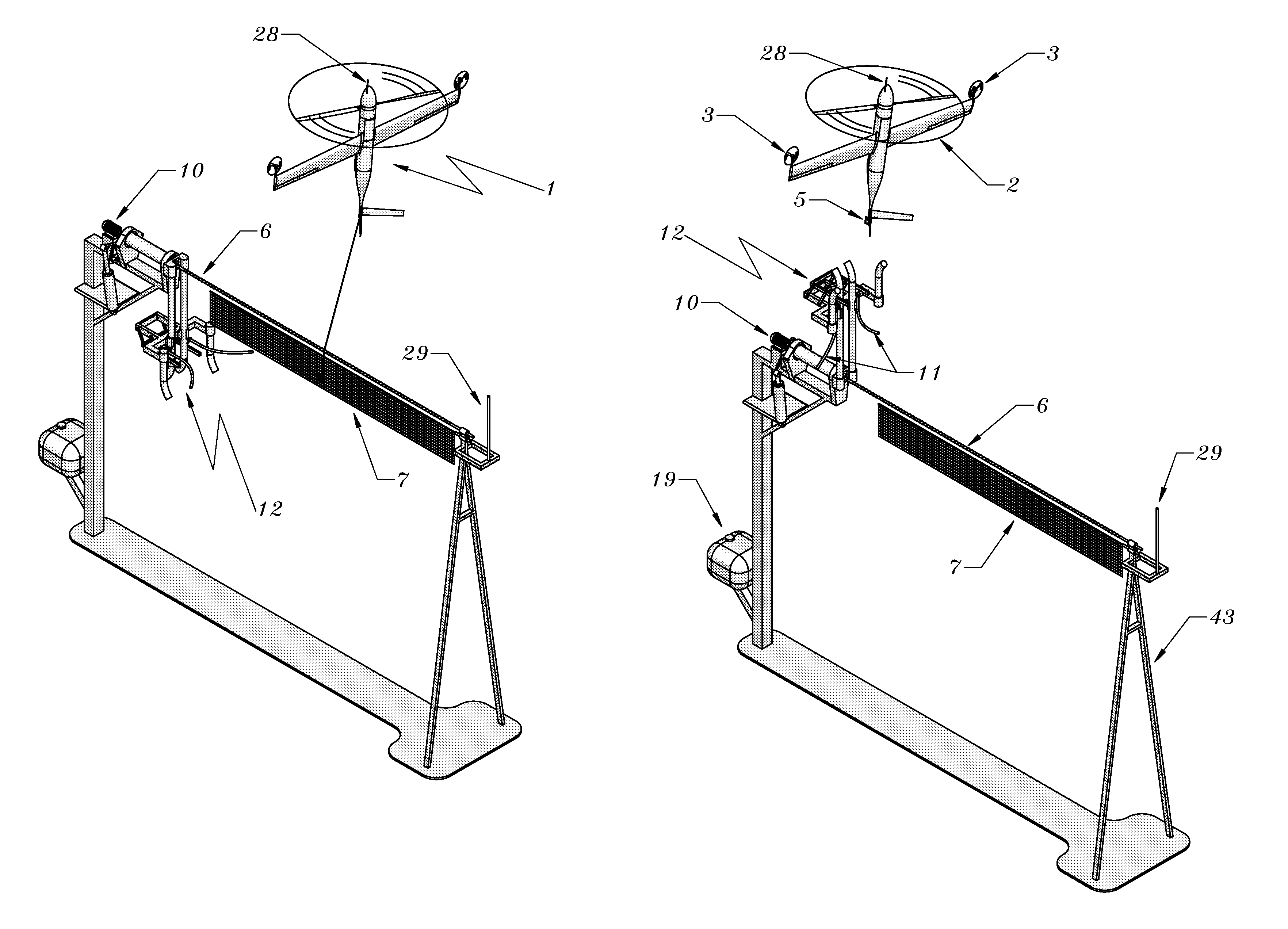 Method and apparatus for automated launch, retrieval, and servicing of a hovering aircraft