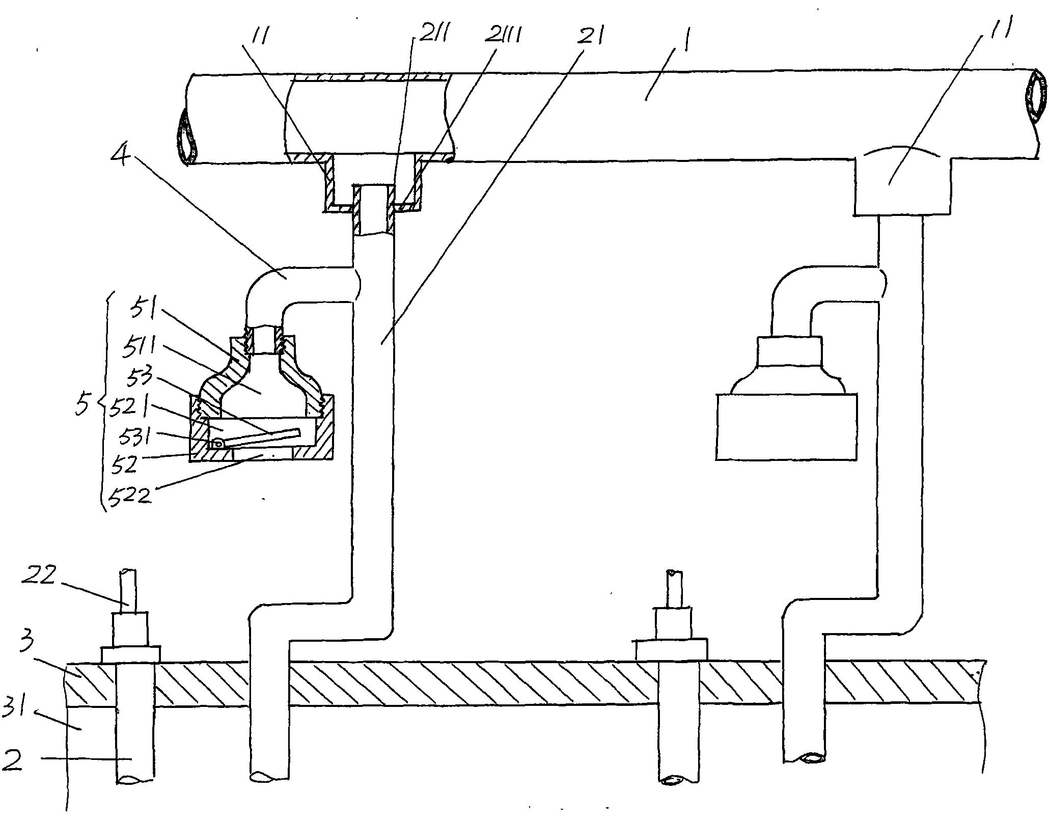 Pressure adjusting device for radiation pipe of heating furnace in production of hot galvanized plates