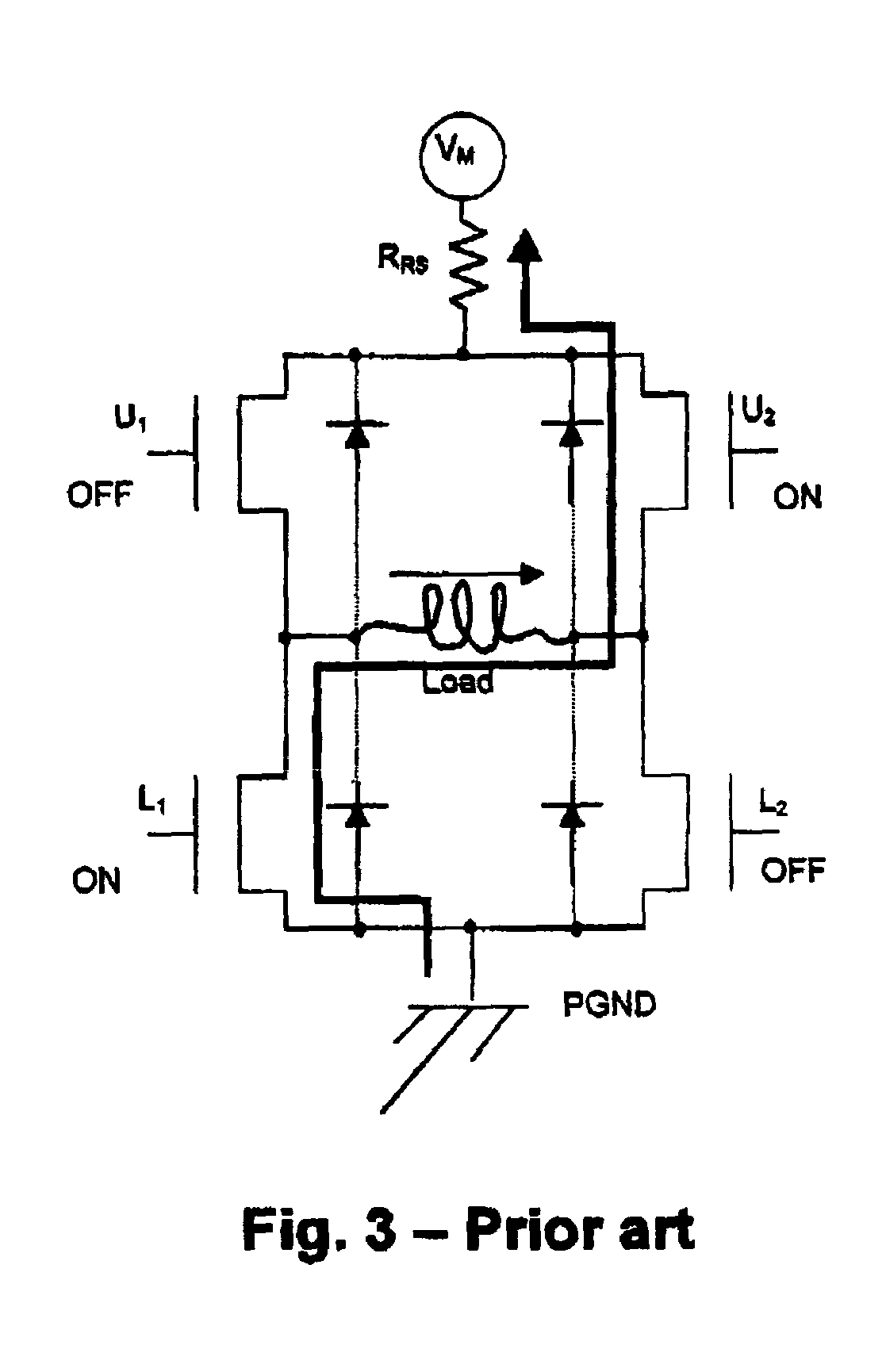 Control of current in an inductance with pulse width modulation at control frequency