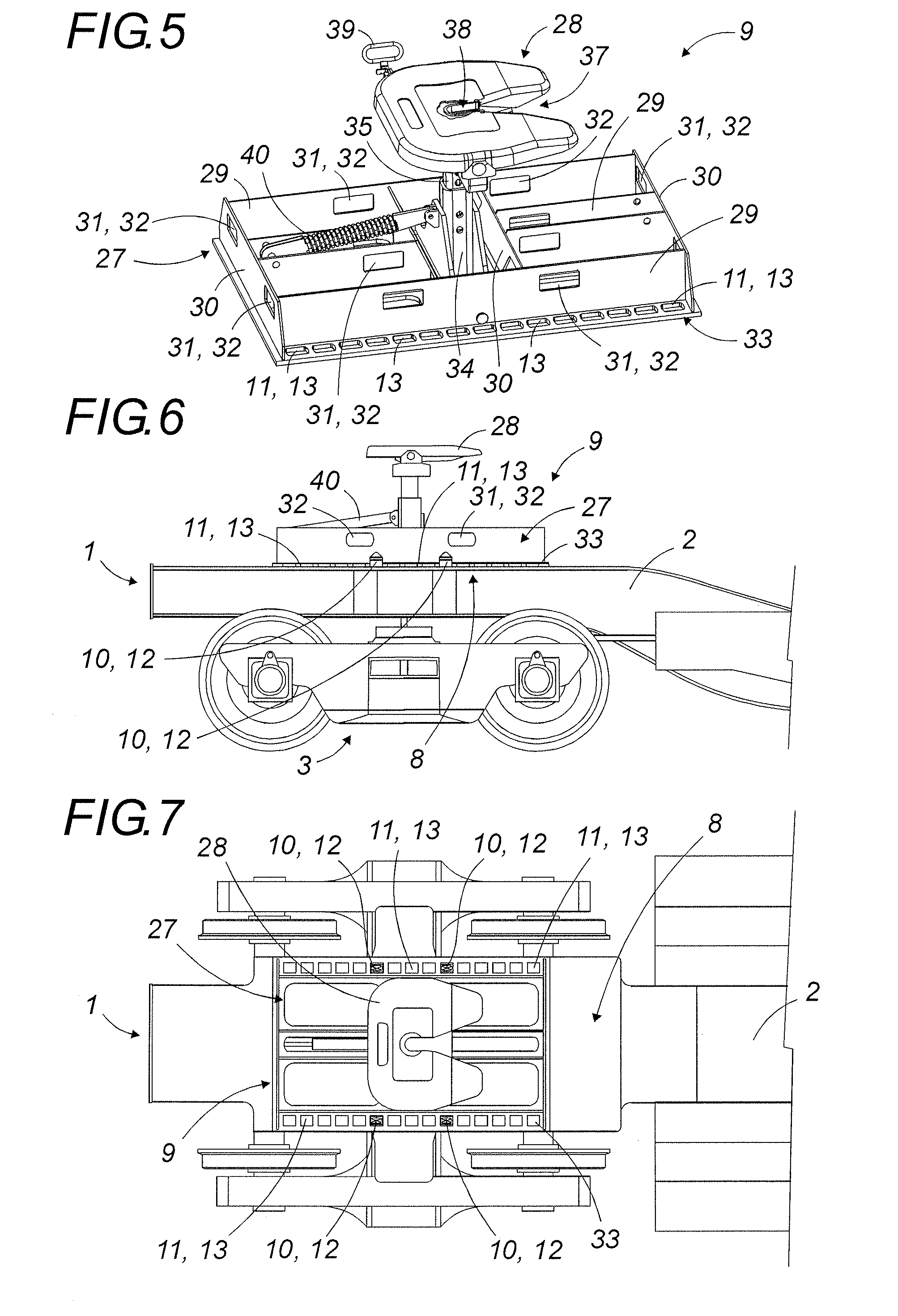 Universal system for the loading/unloading and rail transport of road semitrailers