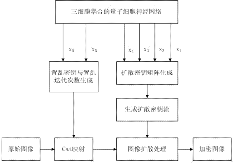 Asymmetric image encryption and decryption method based on quantum cell neural network system