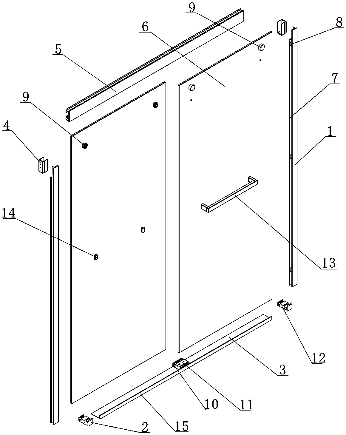 Shower room with monorail inner and outer pulley two-way sliding doors