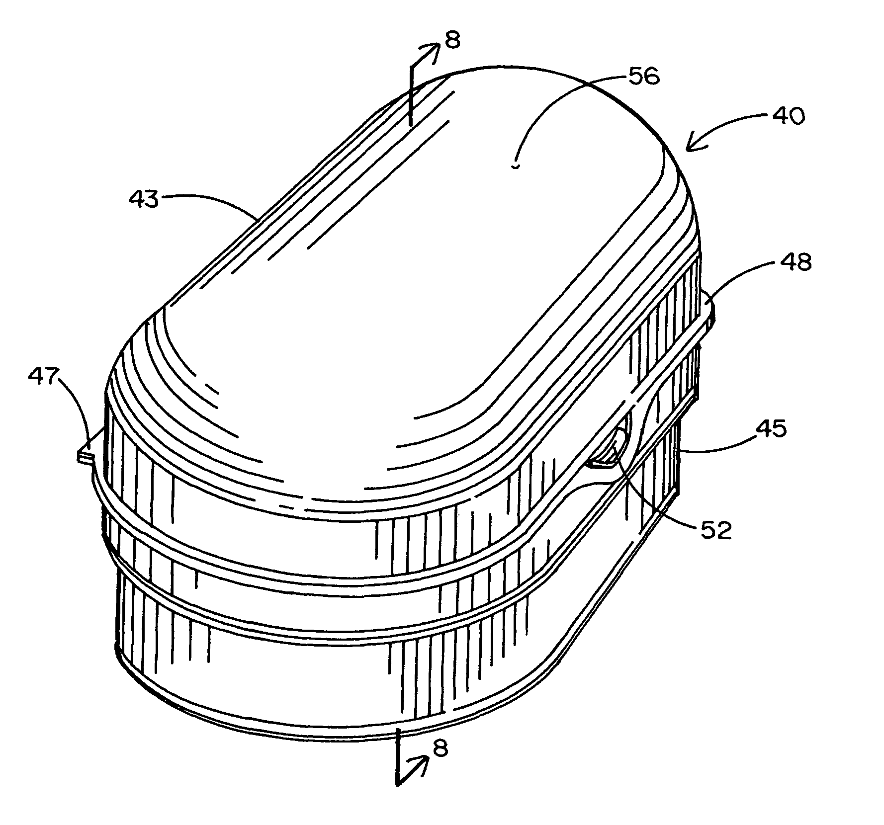 Dual compartment sandwich containers having a hinged divider and removable hot/cold pack